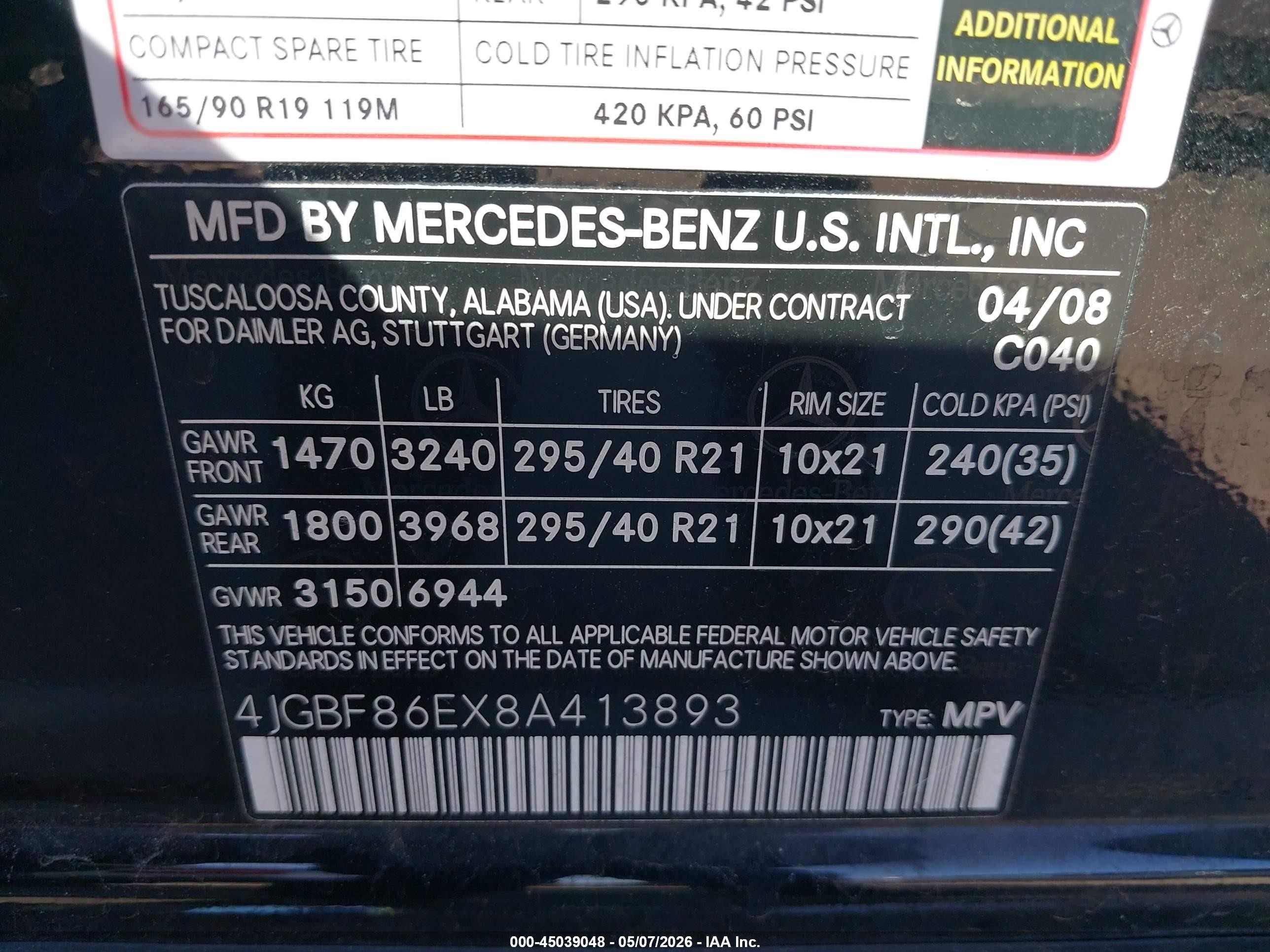 2008 Mercedes-benz Gl 550 4matic Black vin: 4JGBF86EX8A413893
