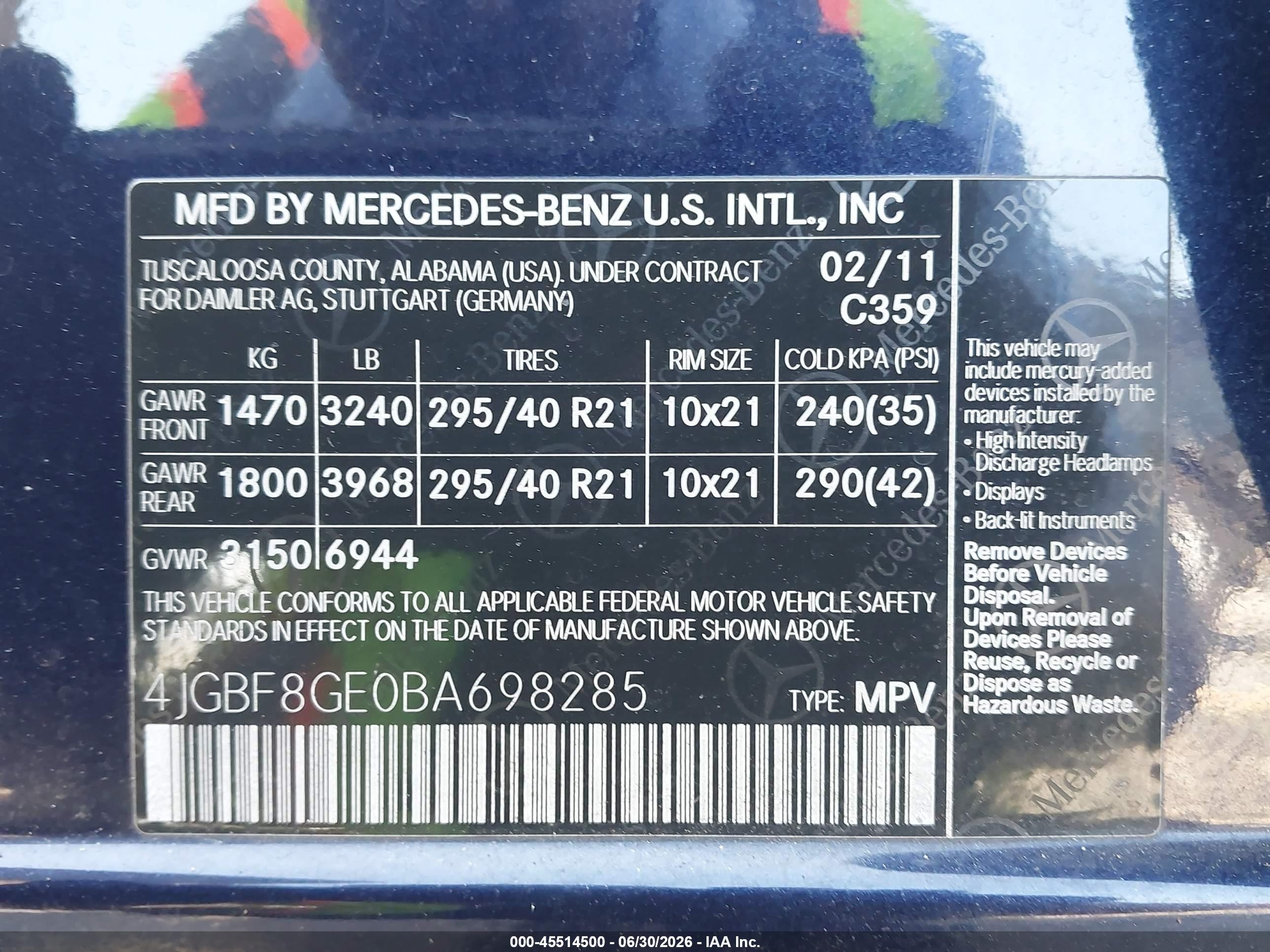 2011 Mercedes-benz Gl 550 4matic Blue vin: 4JGBF8GE0BA698285