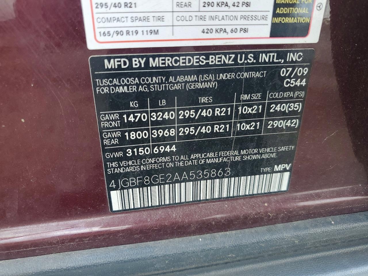 2010 Mercedes-benz Gl 550 4matic Burgundy vin: 4JGBF8GE2AA535863
