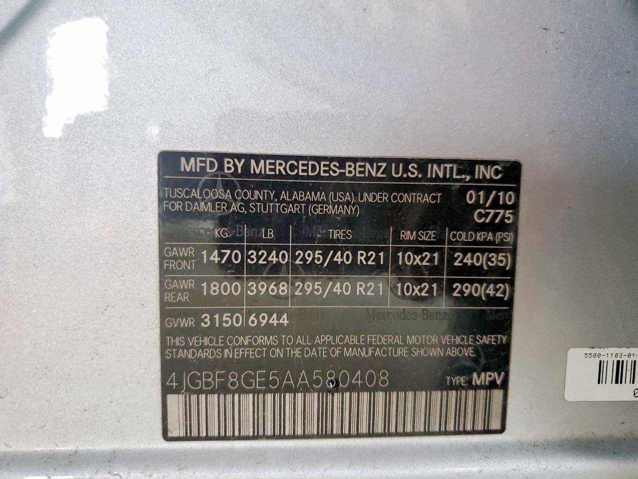 2010 Mercedes-benz Gl 550 4matic Серебряный vin: 4JGBF8GE5AA580408