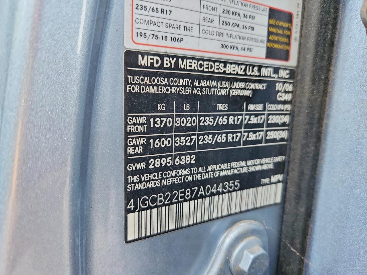 2007 Mercedes-benz R 320 Cdi Blue vin: 4JGCB22E87A044355