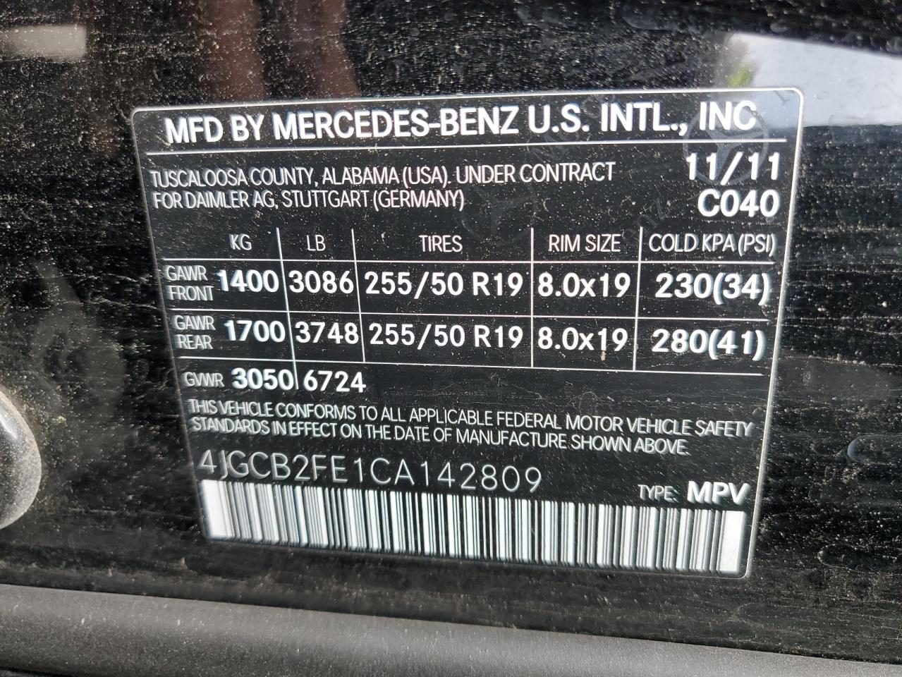 2012 Mercedes-benz R 350 Bluetec   Black vin: 4JGCB2FE1CA142809