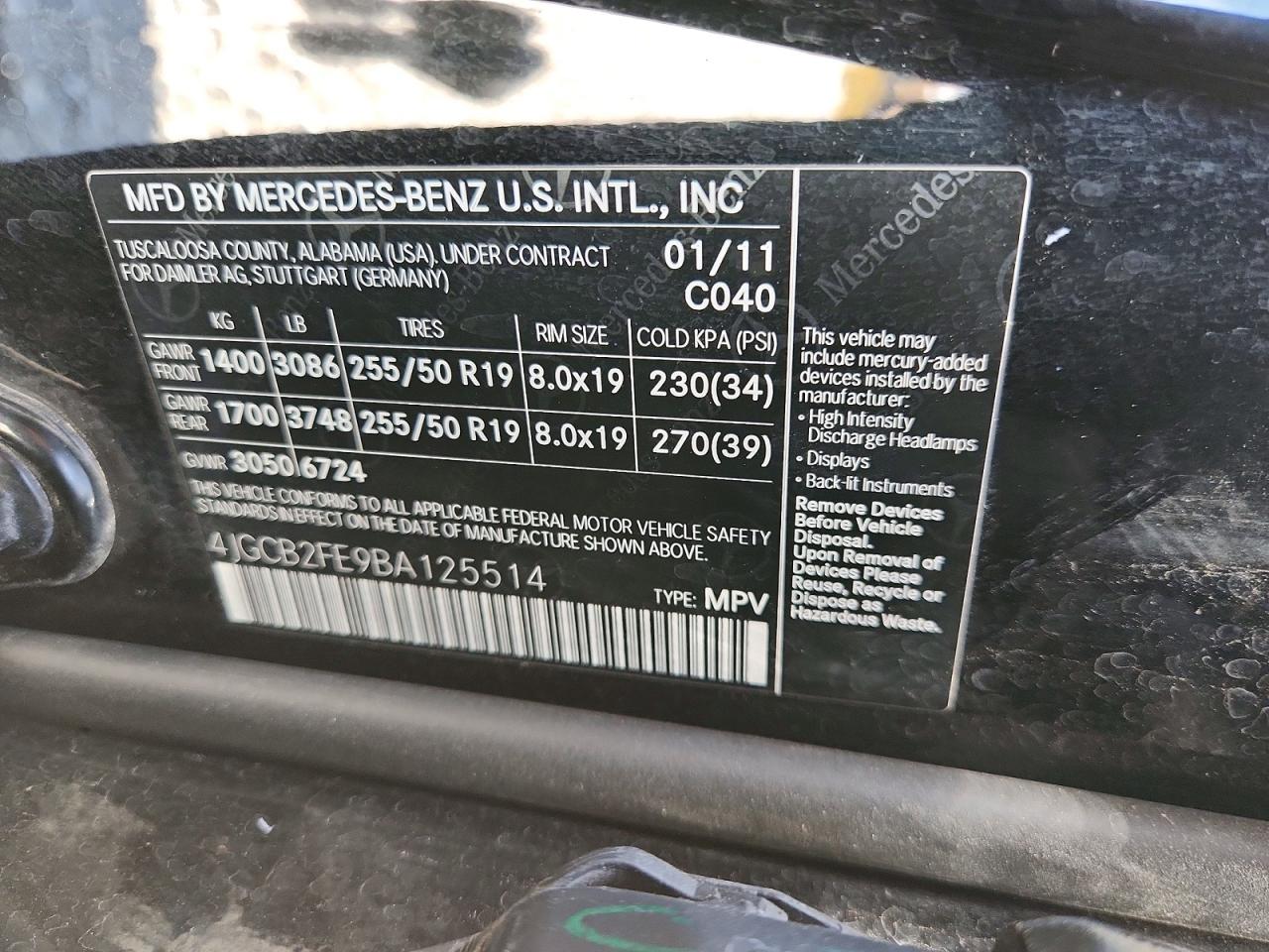 2011 Mercedes-benz R 350 Bluetec Black vin: 4JGCB2FE9BA125514