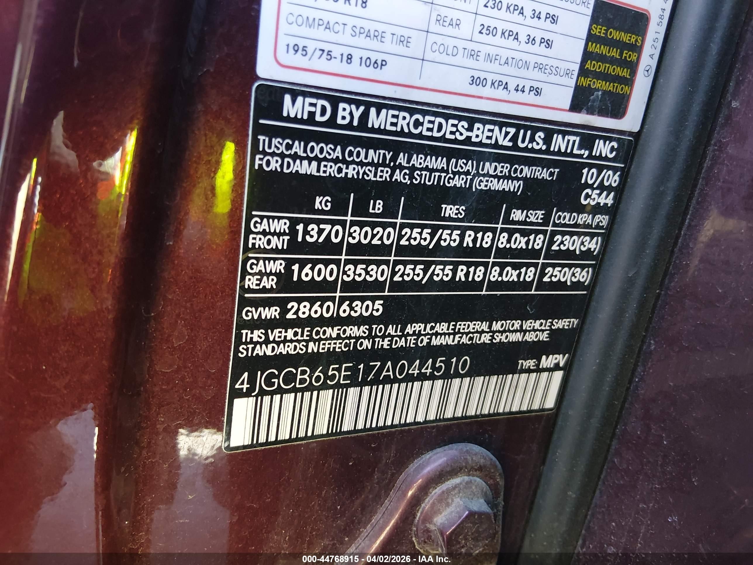 2007 Mercedes-benz R 350 4matic Burgundy vin: 4JGCB65E17A044510