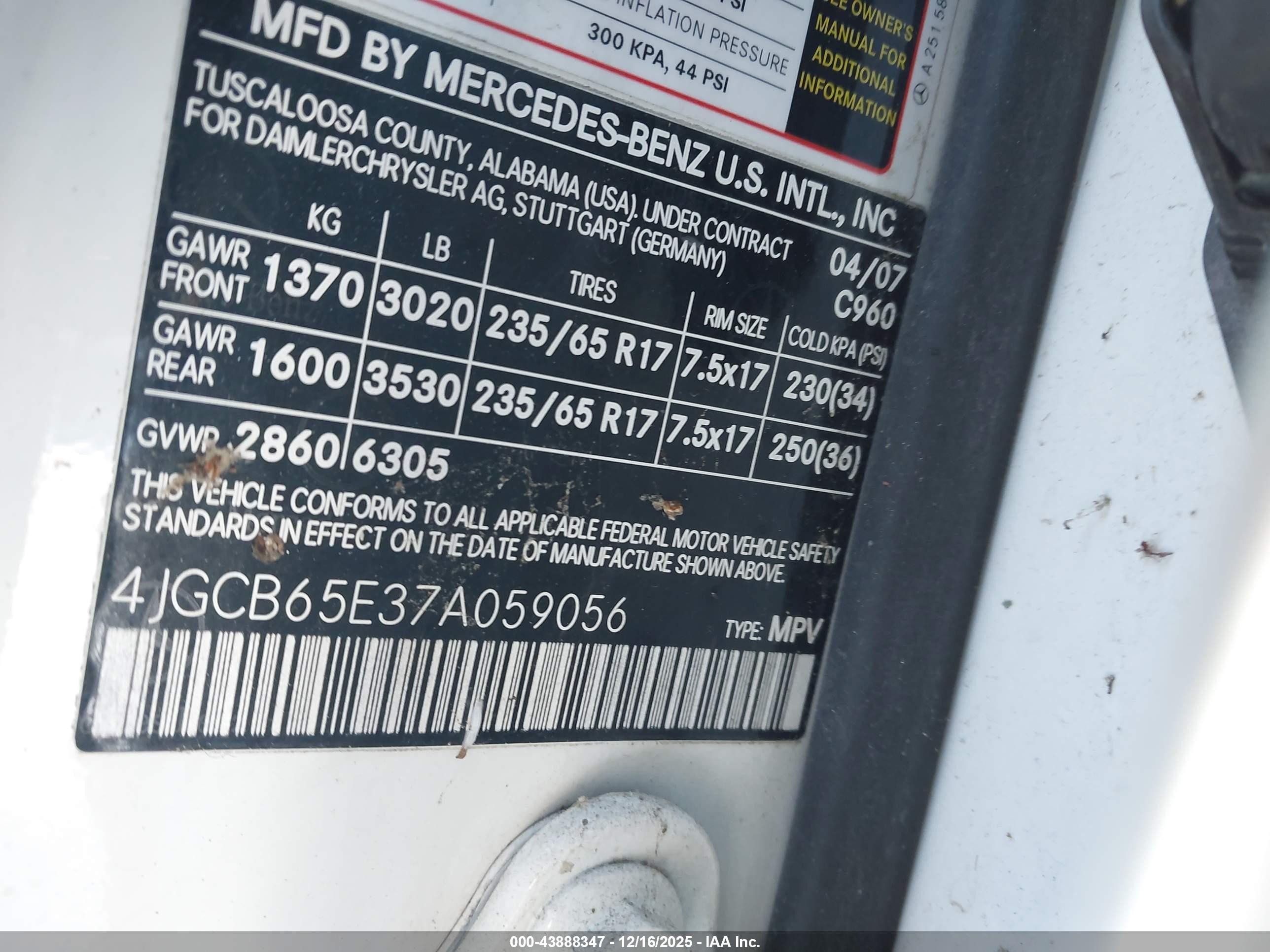 2007 Mercedes-benz R 350 4matic Белый vin: 4JGCB65E37A059056