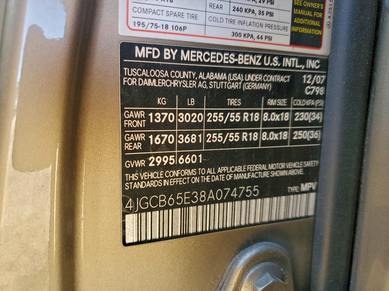 2008 Mercedes-benz R 350 Gold vin: 4JGCB65E38A074755
