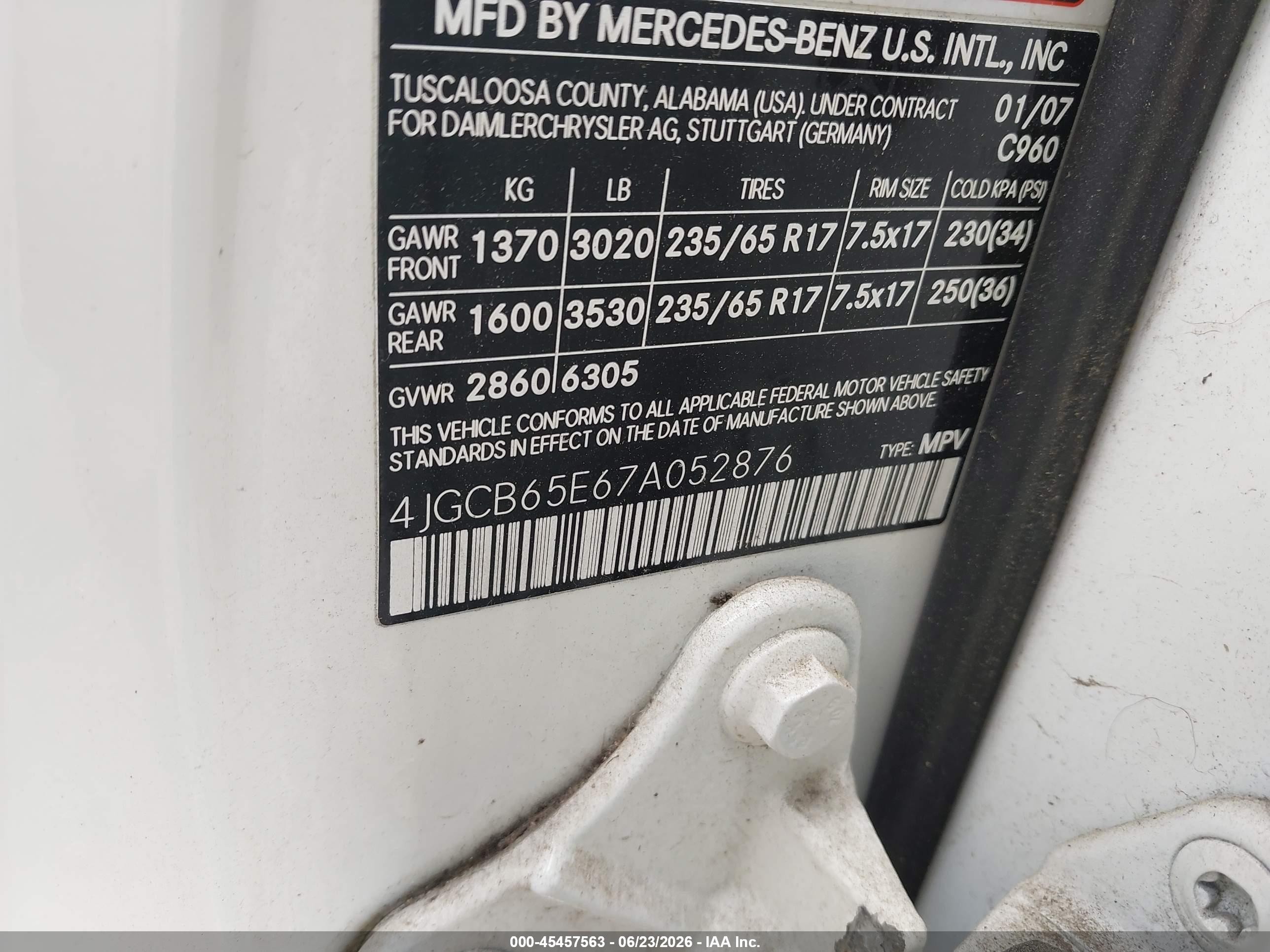 2007 Mercedes-benz R 350 4matic White vin: 4JGCB65E67A052876
