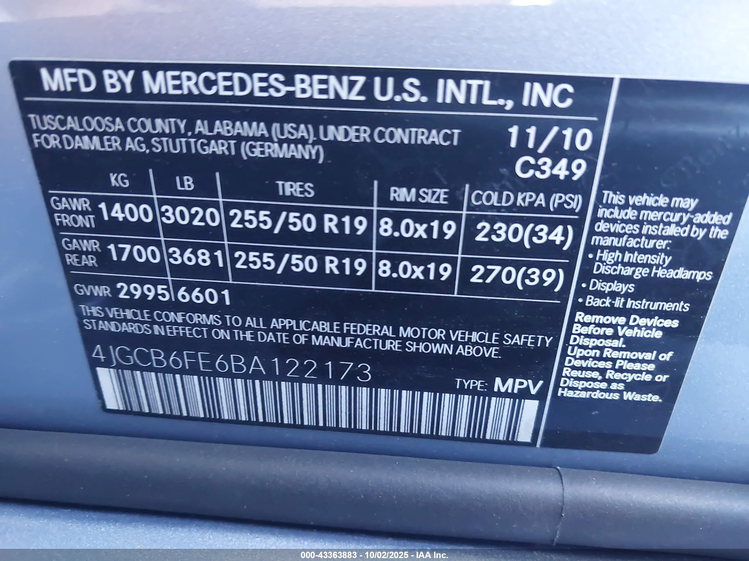 2011 Mercedes-benz R 350 4matic Blue vin: 4JGCB6FE6BA122173