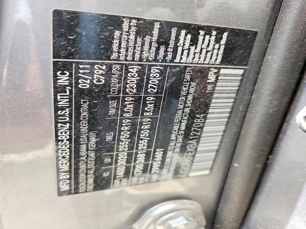 2011 Mercedes-benz R 350 4matic Charcoal vin: 4JGCB6FEXBA127084