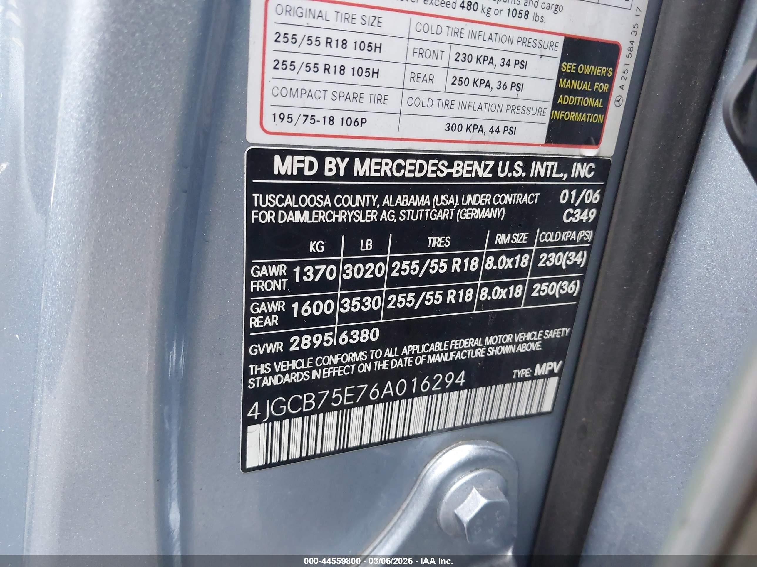 2006 Mercedes-benz R 500 4matic Light Blue vin: 4JGCB75E76A016294