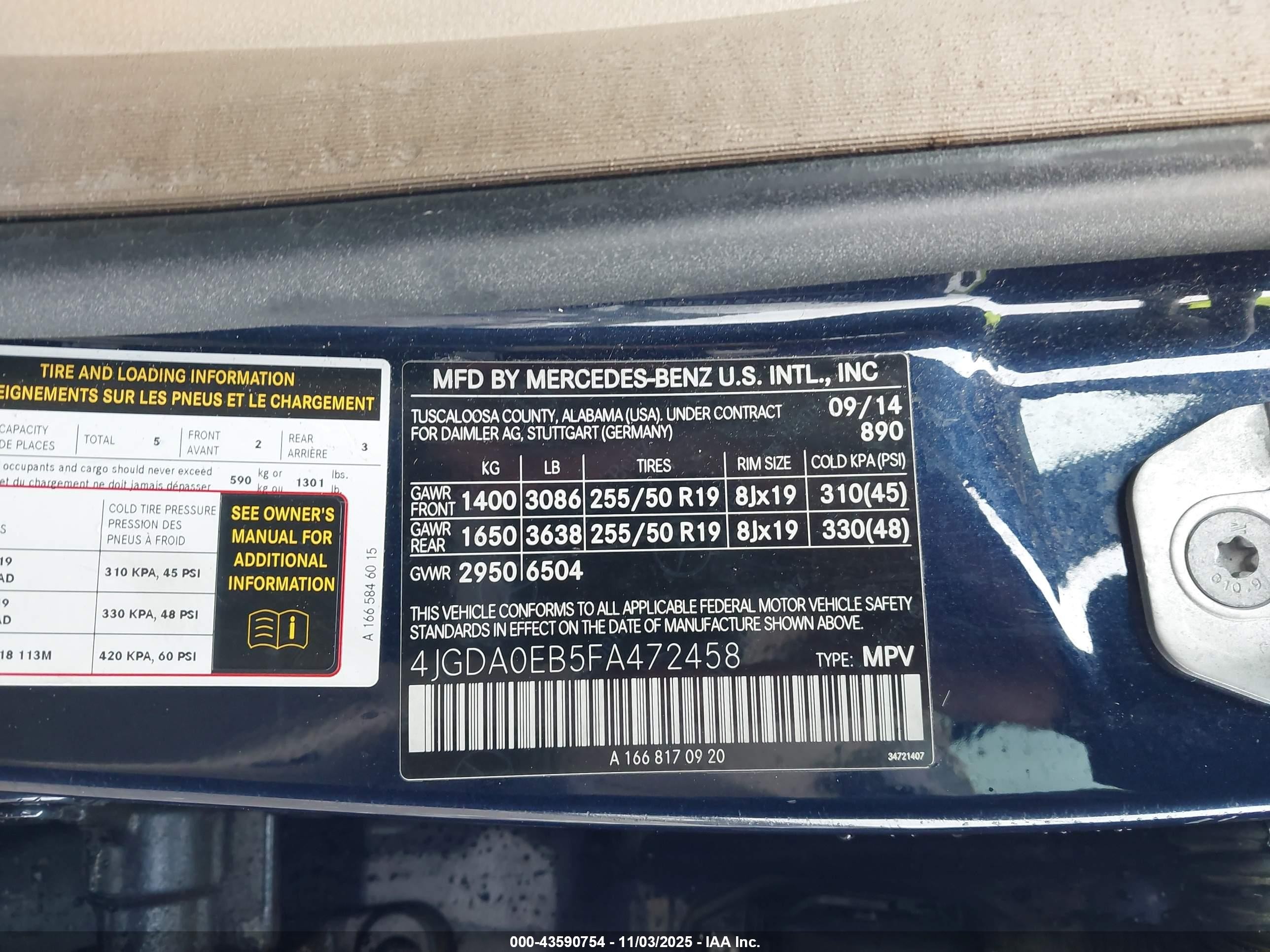 2015 Mercedes-benz Ml 250 Bluetec 4matic Dark Blue vin: 4JGDA0EB5FA472458