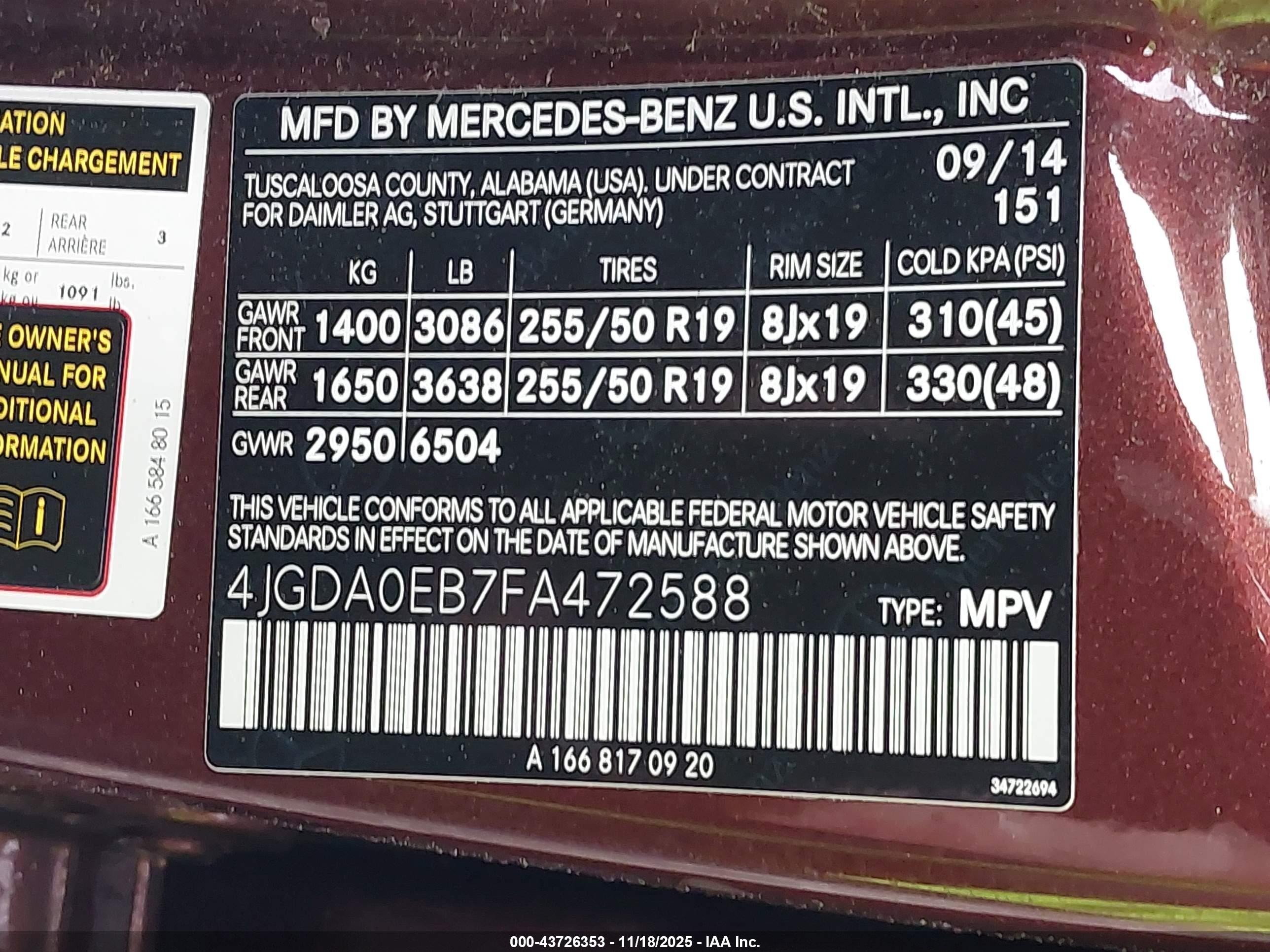 2015 Mercedes-benz Ml 250 Bluetec 4matic Red vin: 4JGDA0EB7FA472588