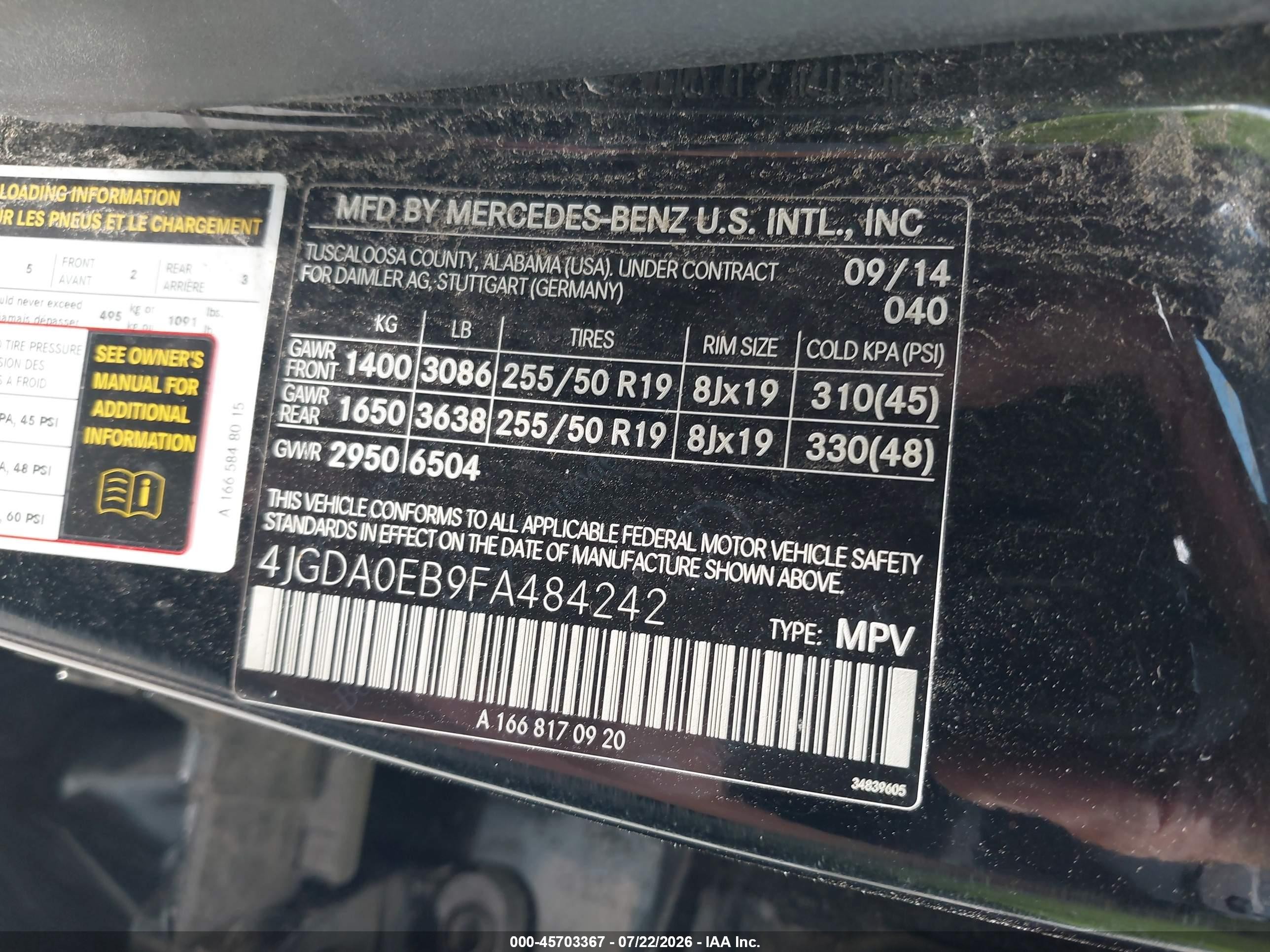 2015 Mercedes-benz Ml 250 Bluetec 4matic Black vin: 4JGDA0EB9FA484242