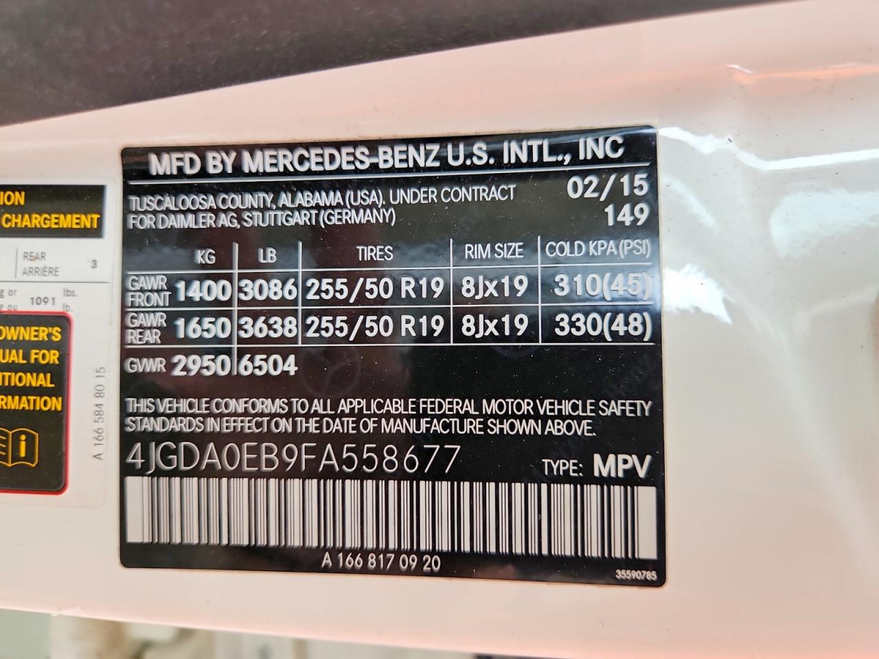 2015 Mercedes-benz Ml White vin: 4JGDA0EB9FA558677