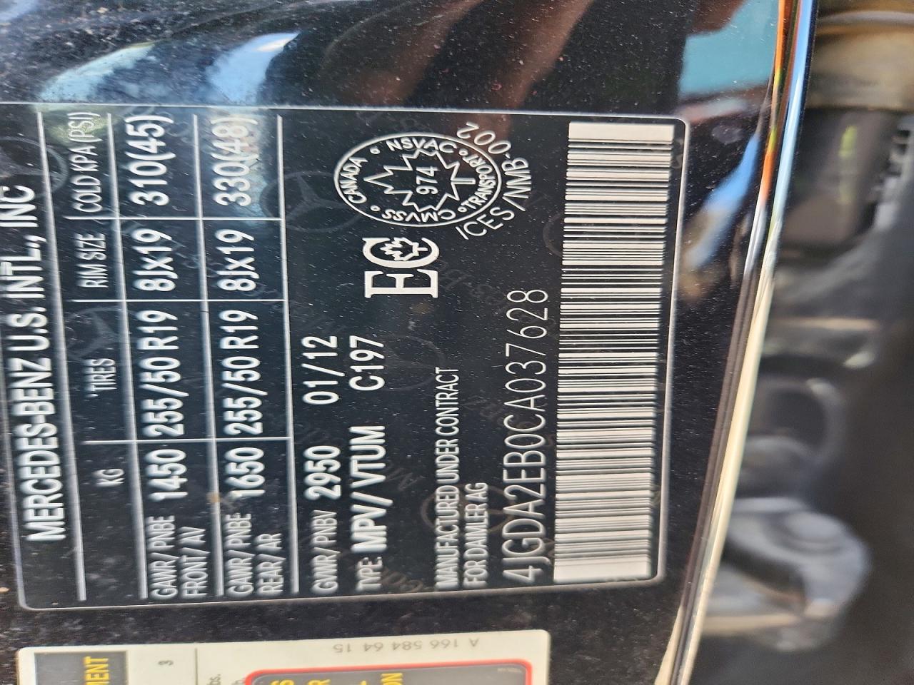 2012 Mercedes-benz Ml 350 Bluetec Black vin: 4JGDA2EB0CA037628