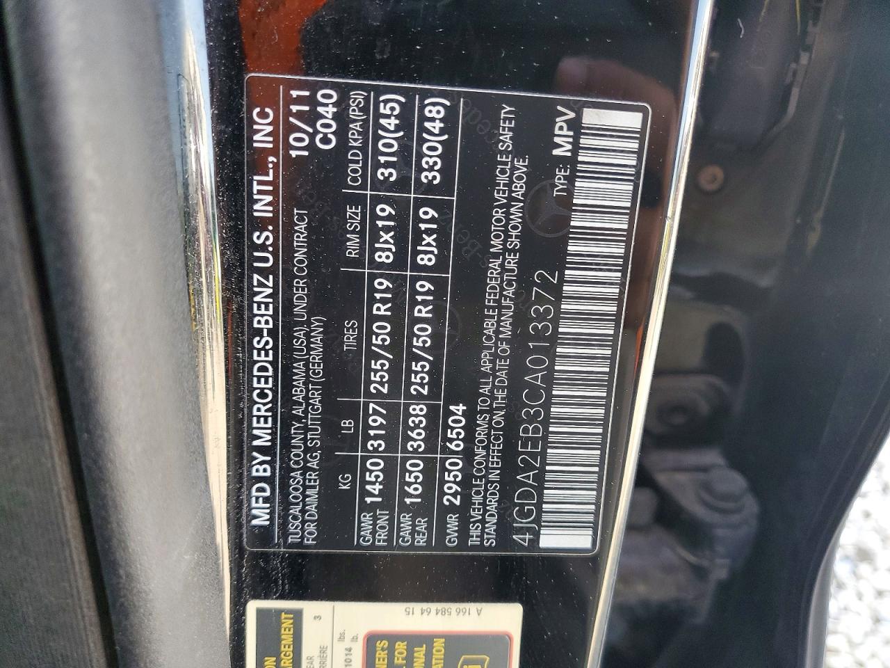 2012 Mercedes-benz Ml 350 Bluetec Black vin: 4JGDA2EB3CA013372