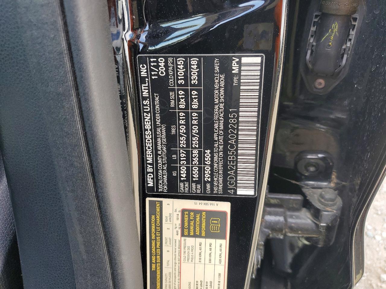 2012 Mercedes-benz Ml 350 Bluetec Black vin: 4JGDA2EB5CA022851
