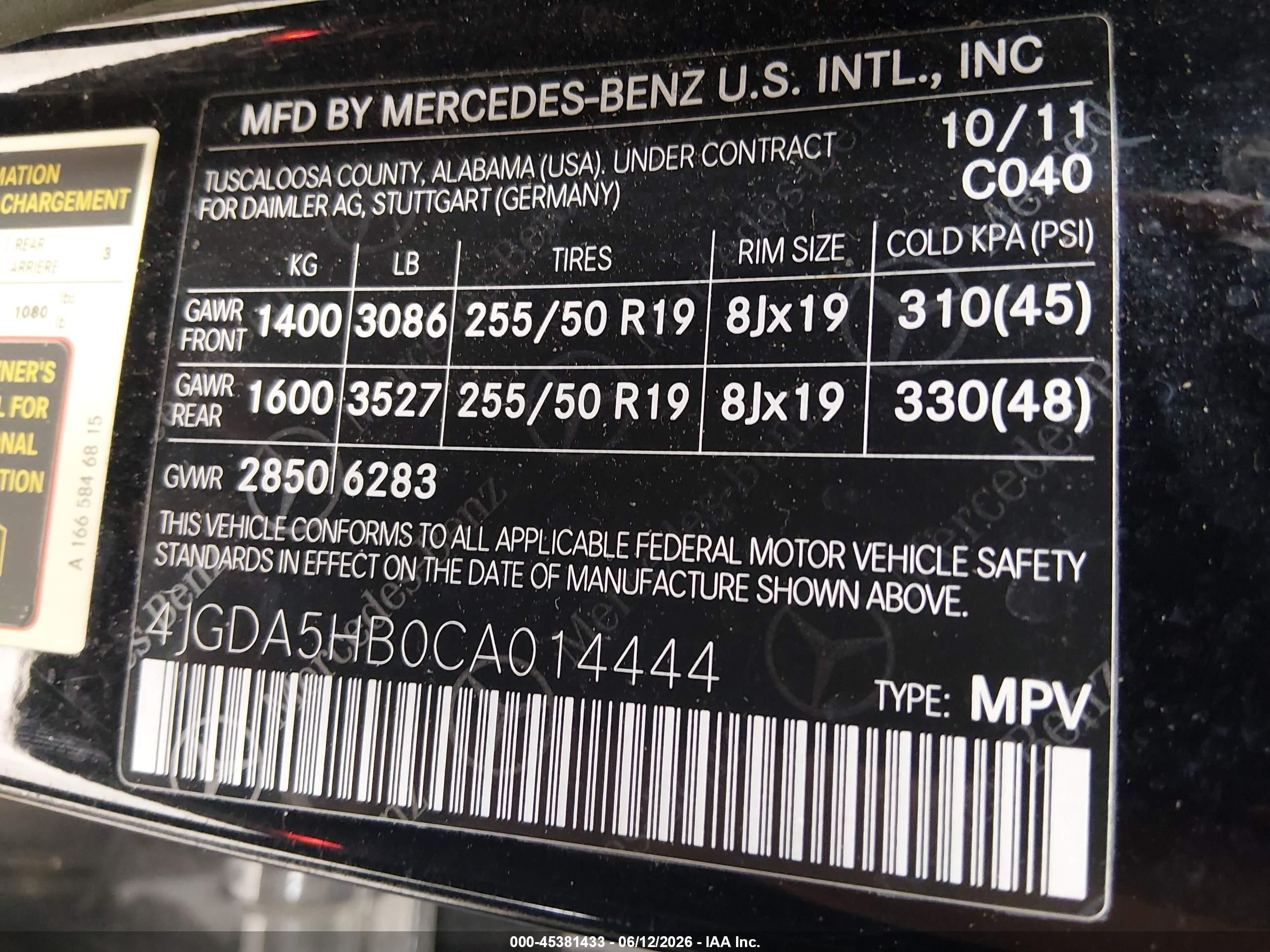 2012 Mercedes-benz Ml 350 4matic Черный vin: 4JGDA5HB0CA014444