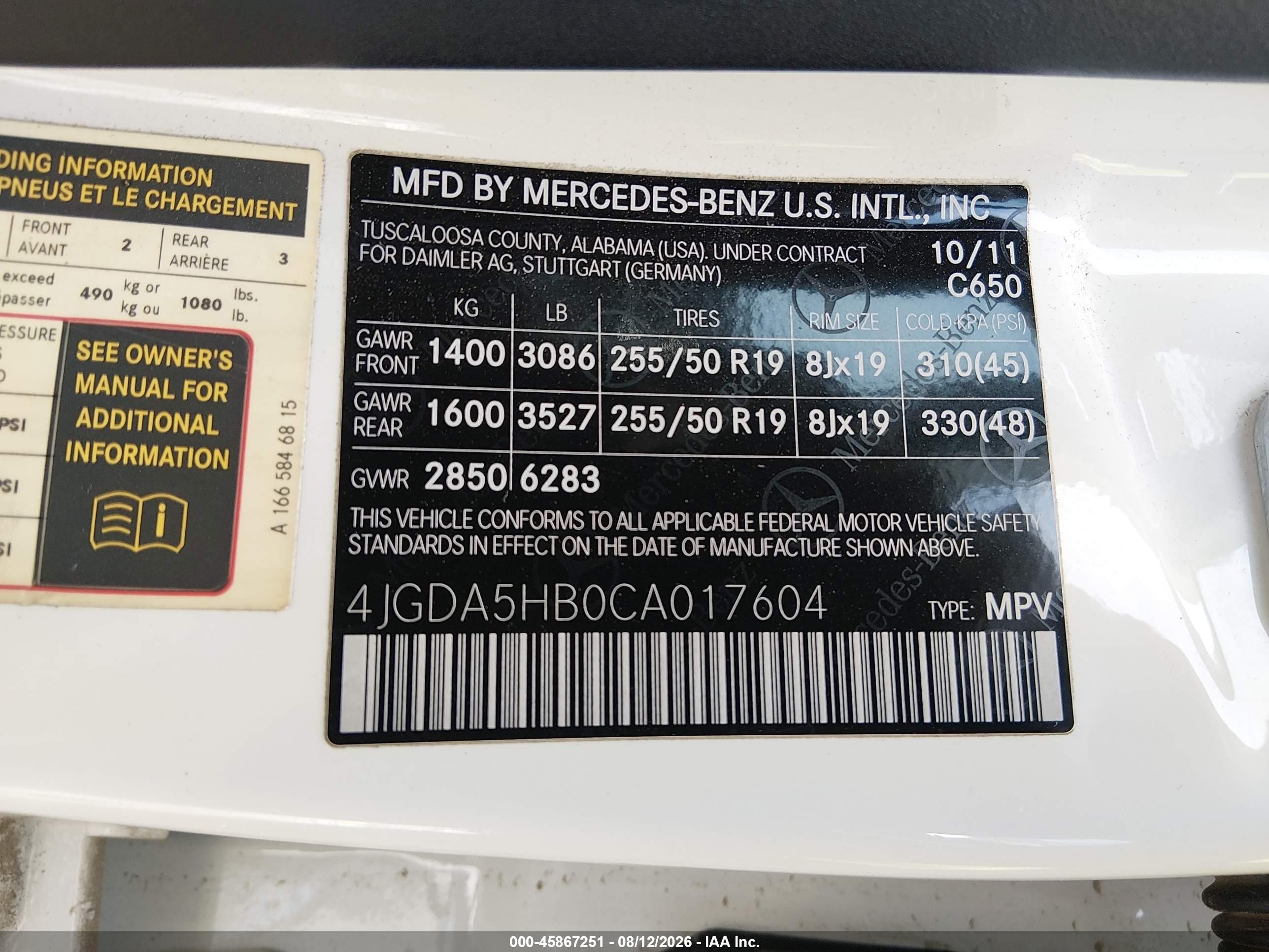 2012 Mercedes-benz Ml 350 4matic White vin: 4JGDA5HB0CA017604