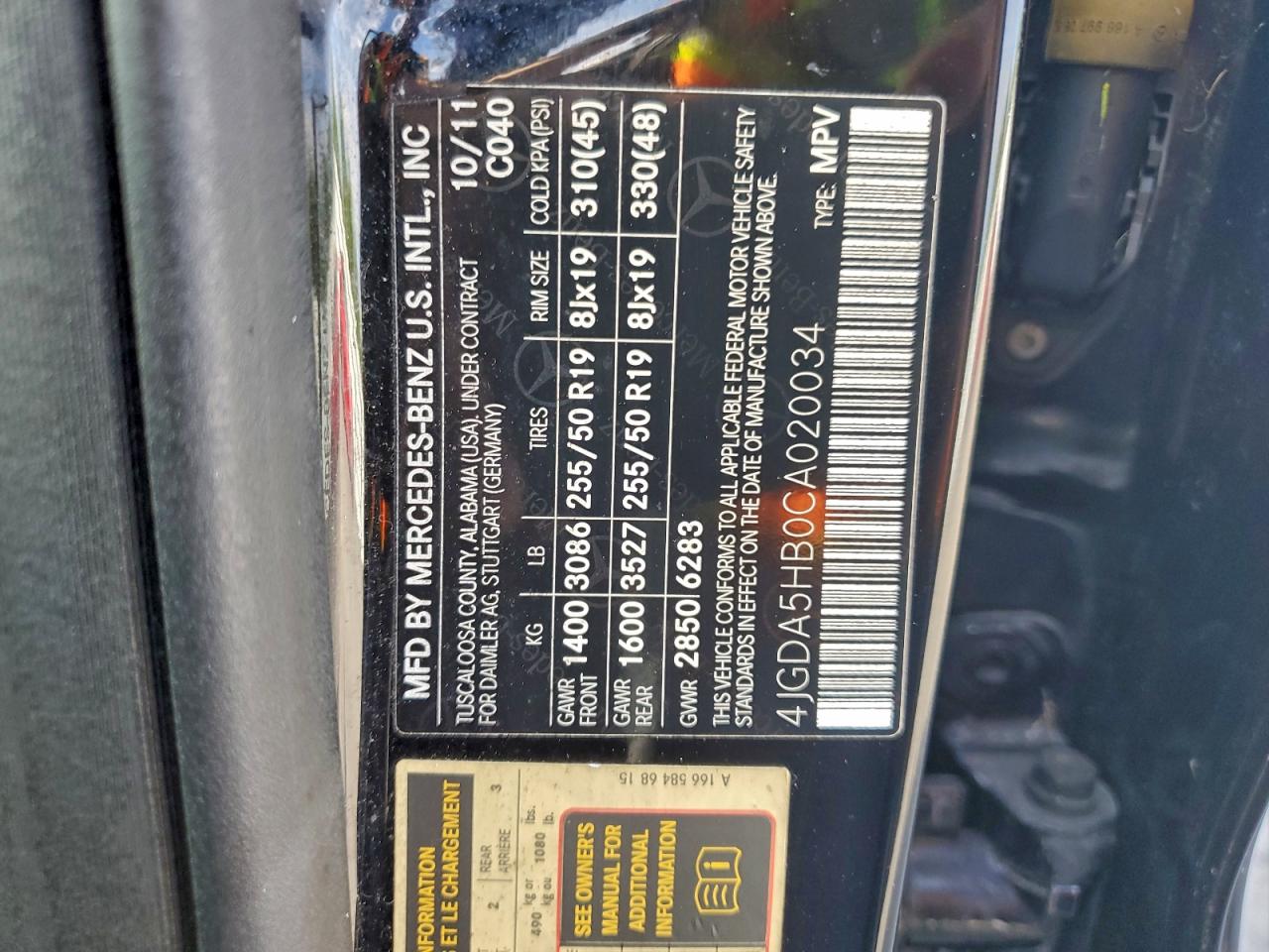 2012 Mercedes-benz Ml 350 4matic Black vin: 4JGDA5HB0CA020034