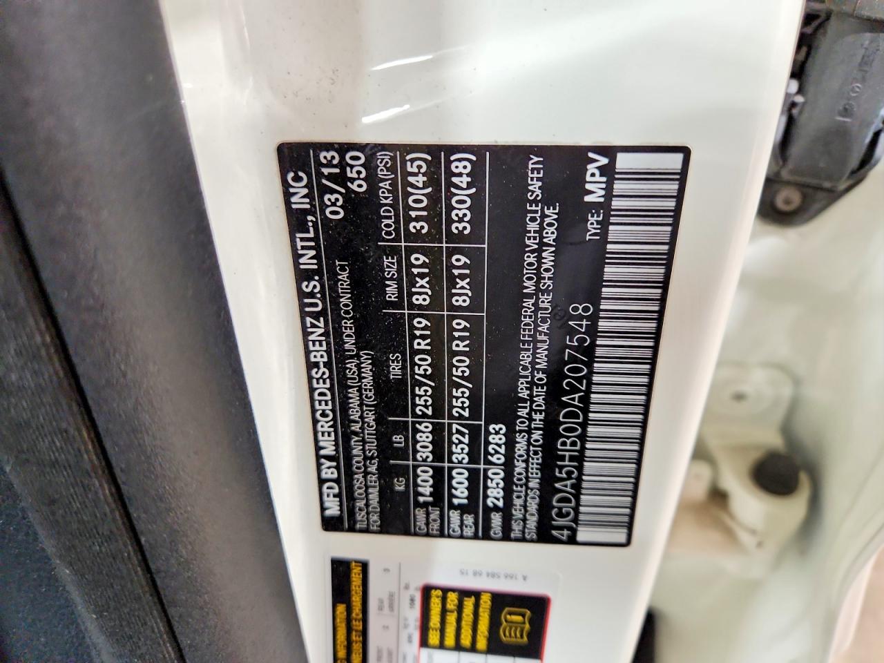 2013 Mercedes-benz Ml 350 4matic White vin: 4JGDA5HB0DA207548