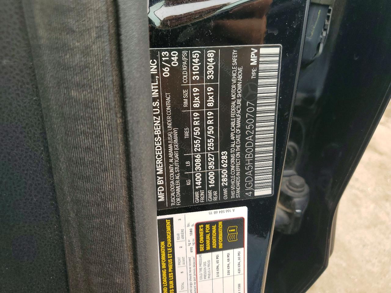 2013 Mercedes-benz Ml 350 4matic Black vin: 4JGDA5HB0DA250707