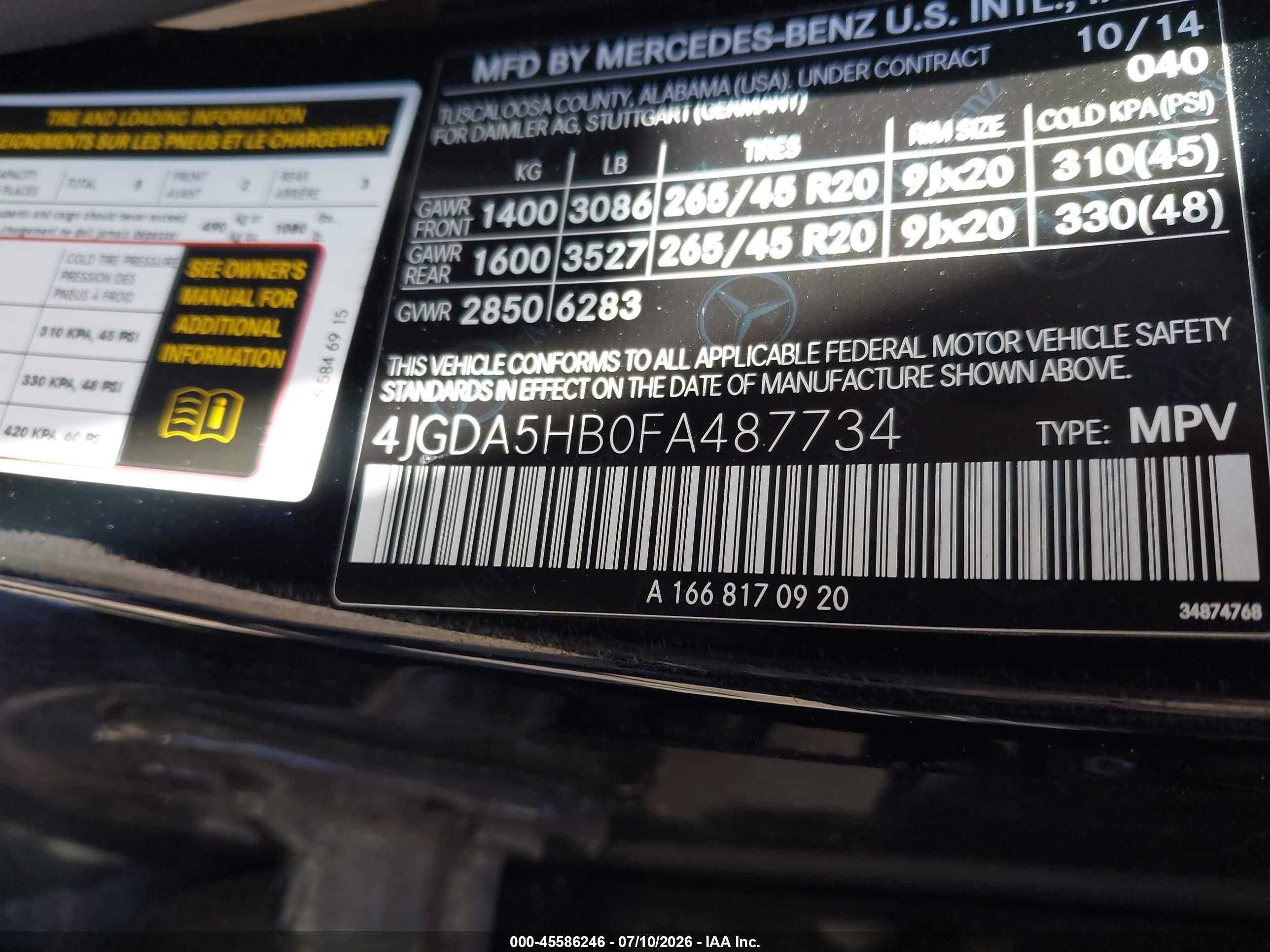 2015 Mercedes-benz Ml 350 4matic Black vin: 4JGDA5HB0FA487734