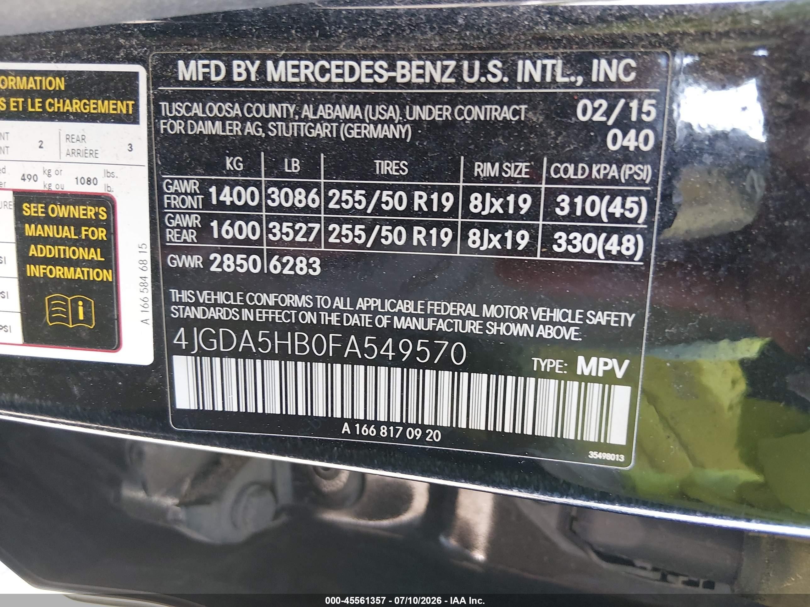 2015 Mercedes-benz Ml 350 4matic Black vin: 4JGDA5HB0FA549570