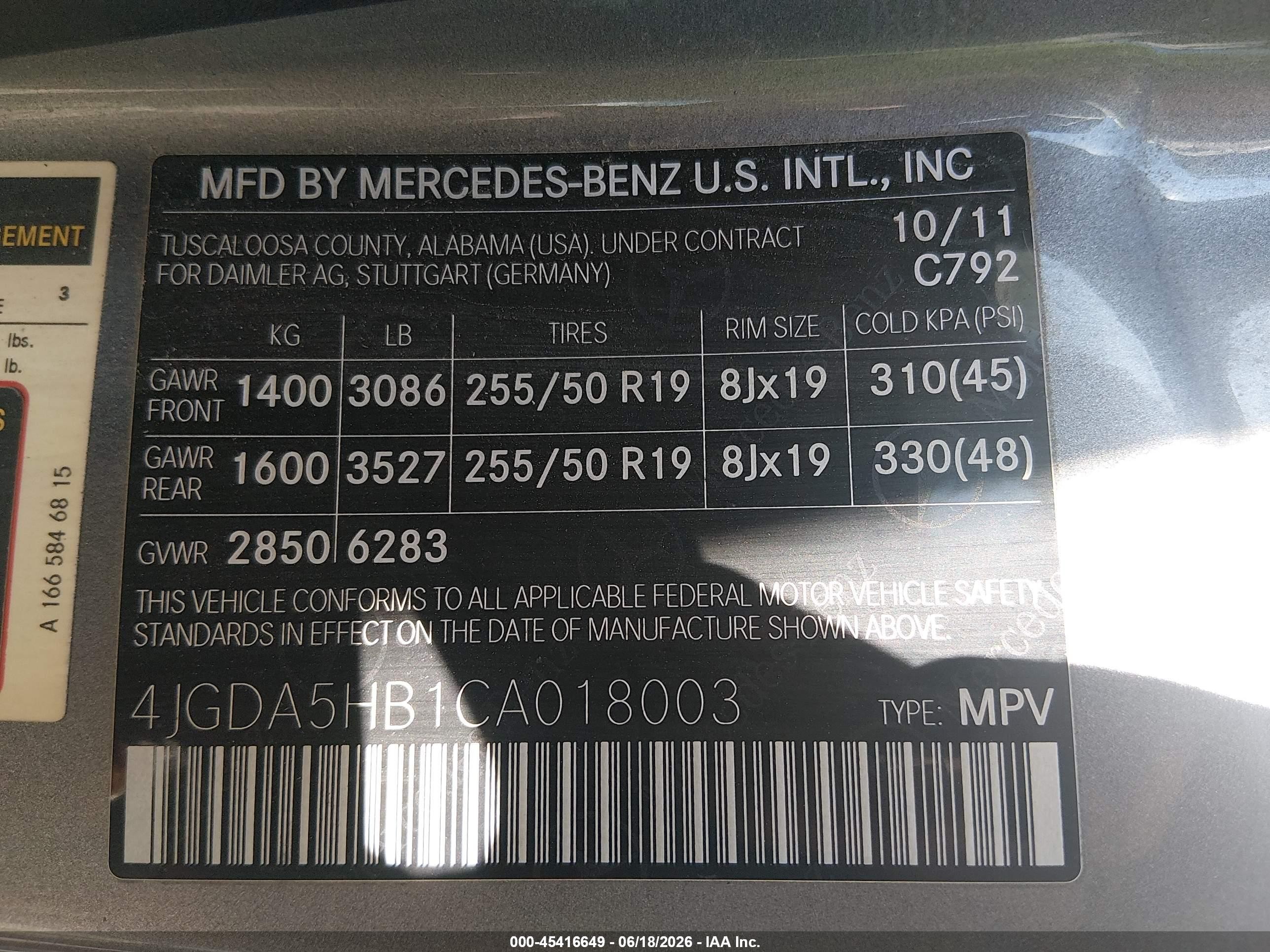 2012 Mercedes-benz Ml 350 4matic Gray vin: 4JGDA5HB1CA018003