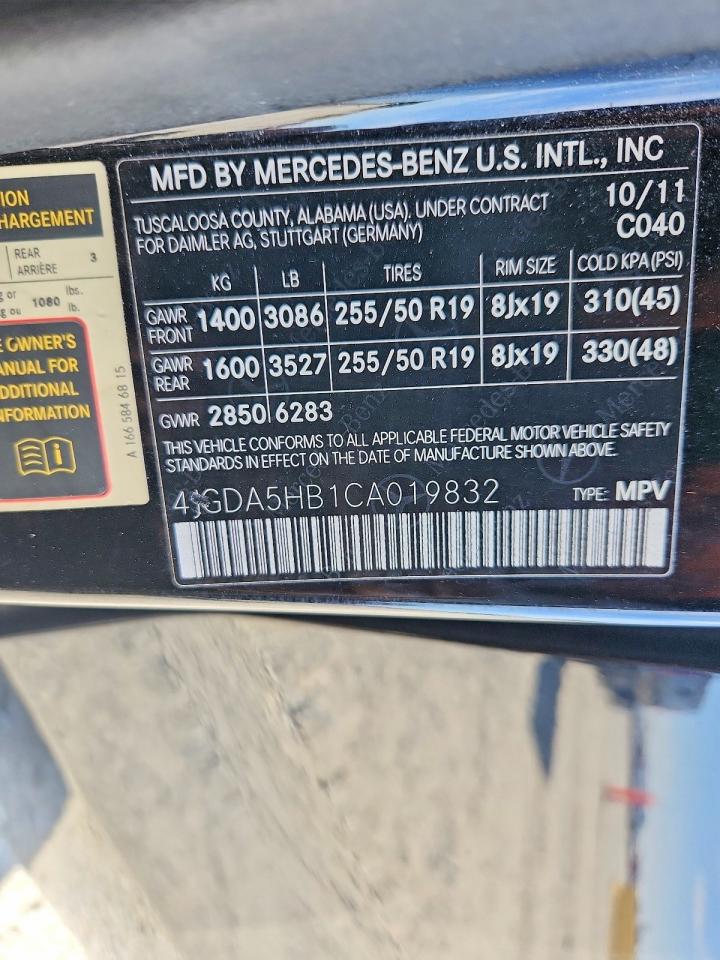 2012 Mercedes-benz Ml 350 4matic Black vin: 4JGDA5HB1CA019832
