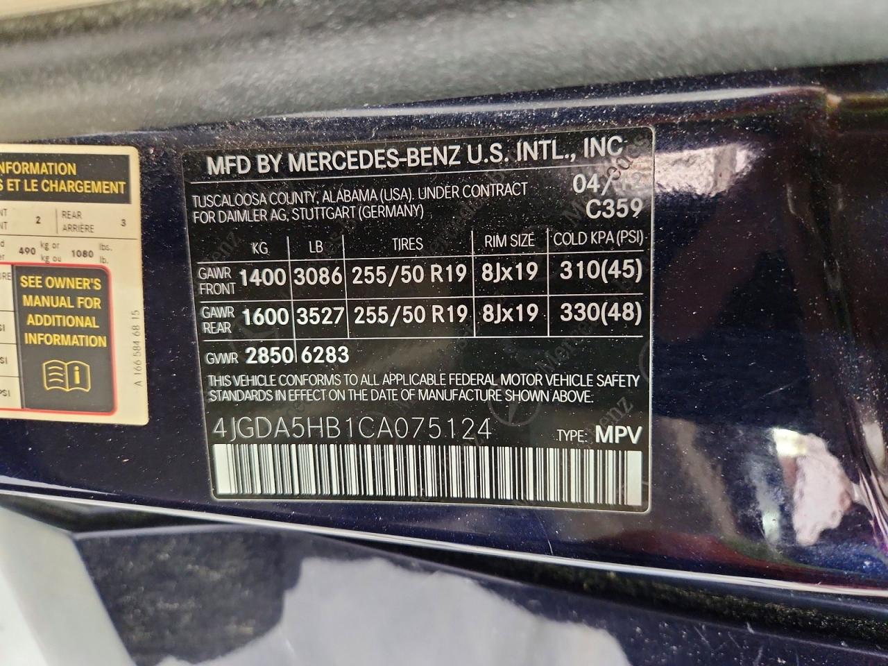 2012 Mercedes-benz Ml 350 4matic Blue vin: 4JGDA5HB1CA075124