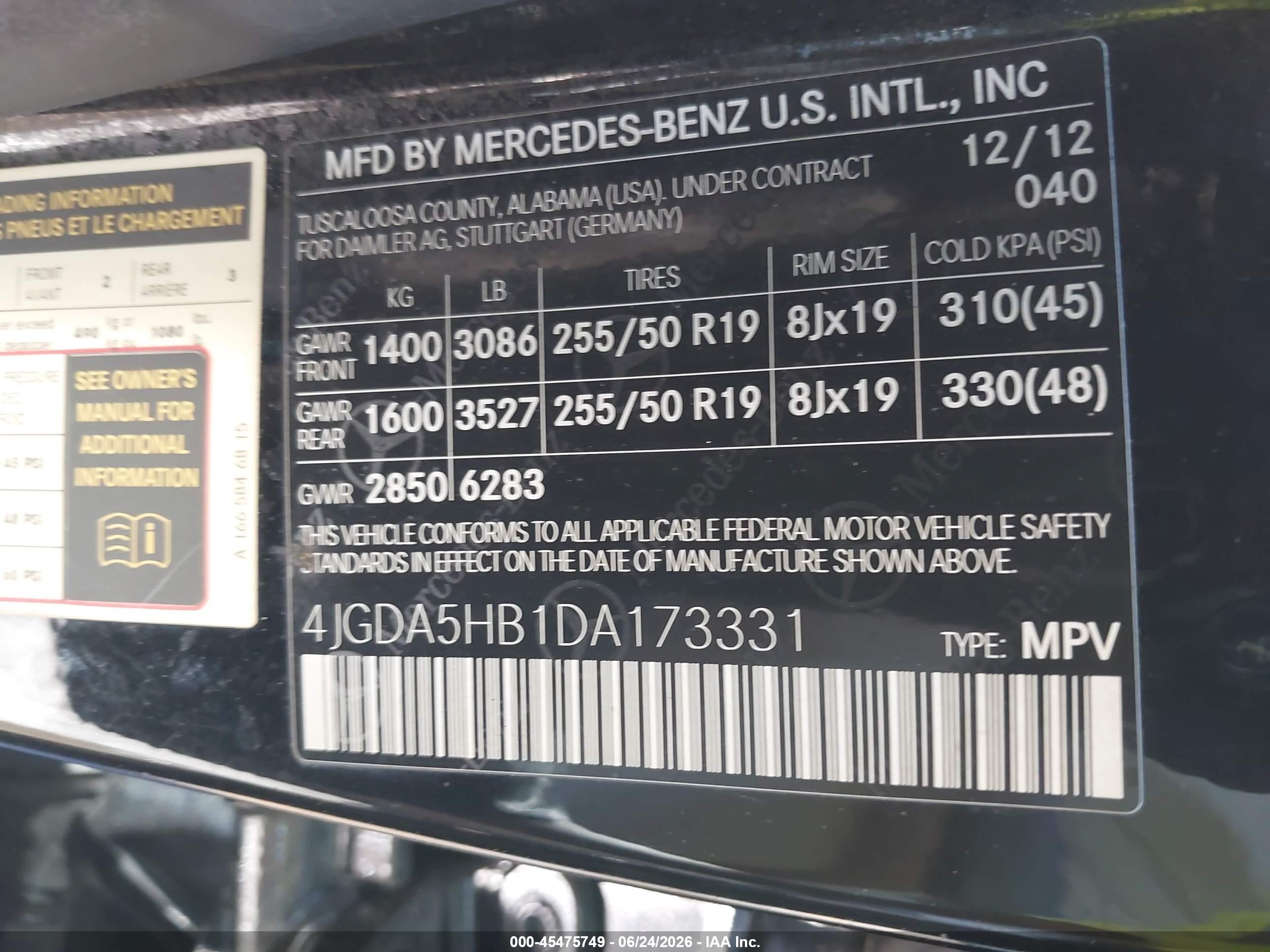 2013 Mercedes-benz Ml 350 4matic Black vin: 4JGDA5HB1DA173331