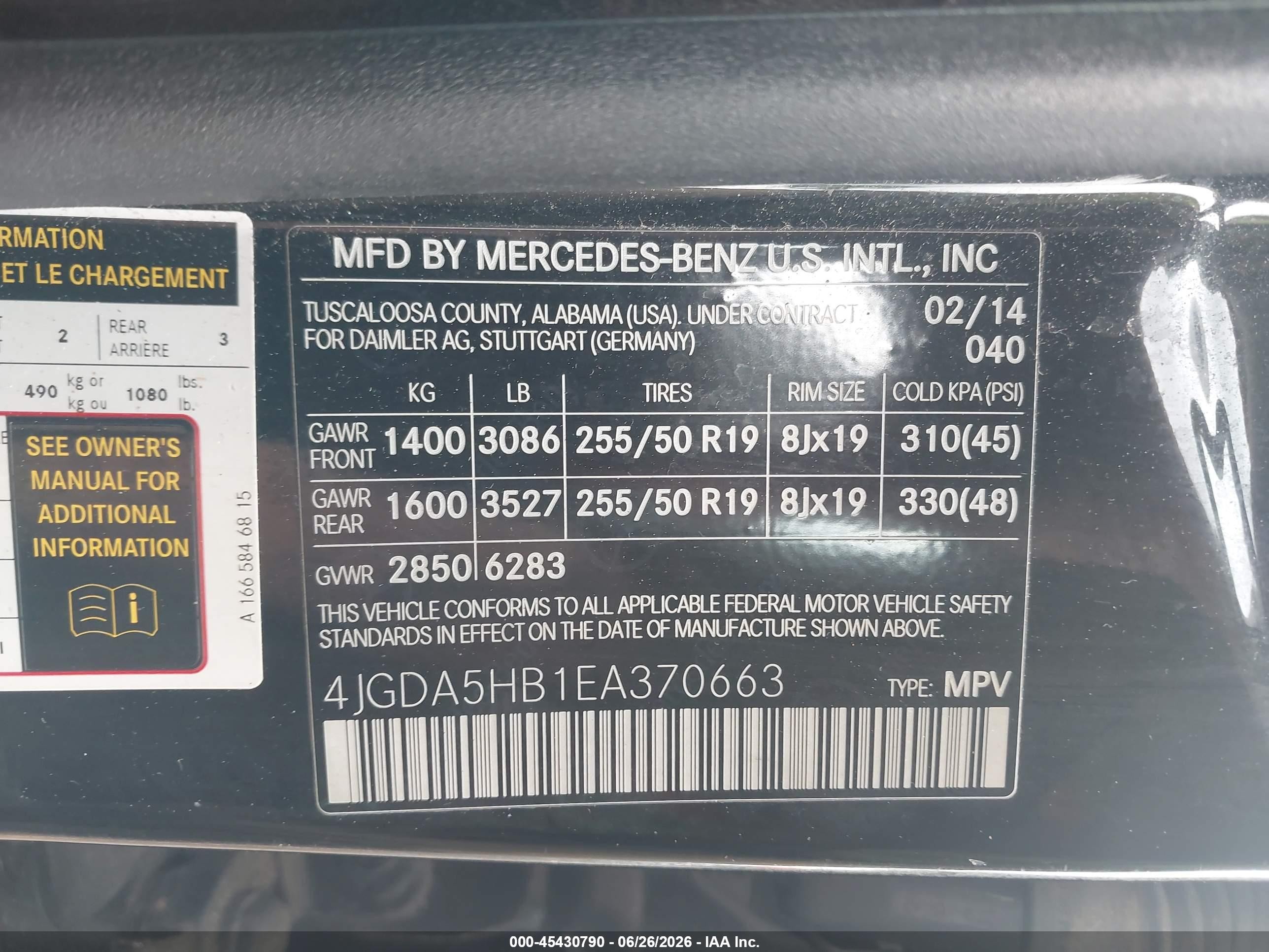 2014 Mercedes-benz Ml 350 4matic Black vin: 4JGDA5HB1EA370663