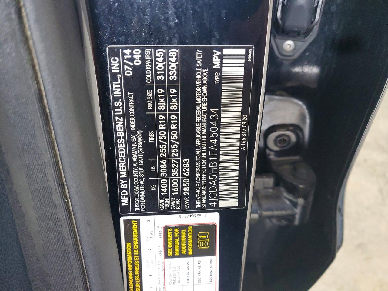 2015 Mercedes-benz Ml 350 4matic Black vin: 4JGDA5HB1FA450434
