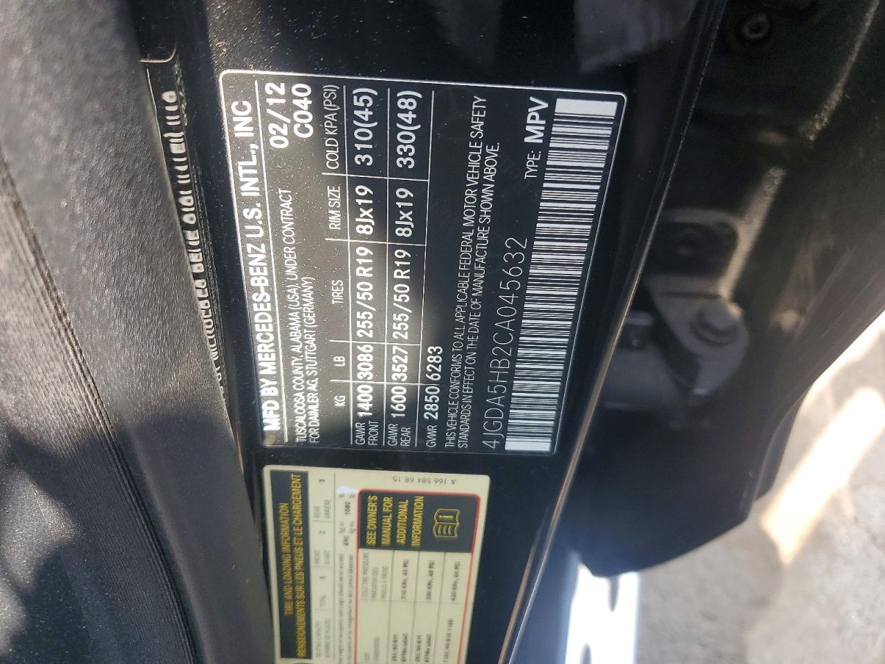 2012 Mercedes-benz Ml 350 4matic Black vin: 4JGDA5HB2CA045632