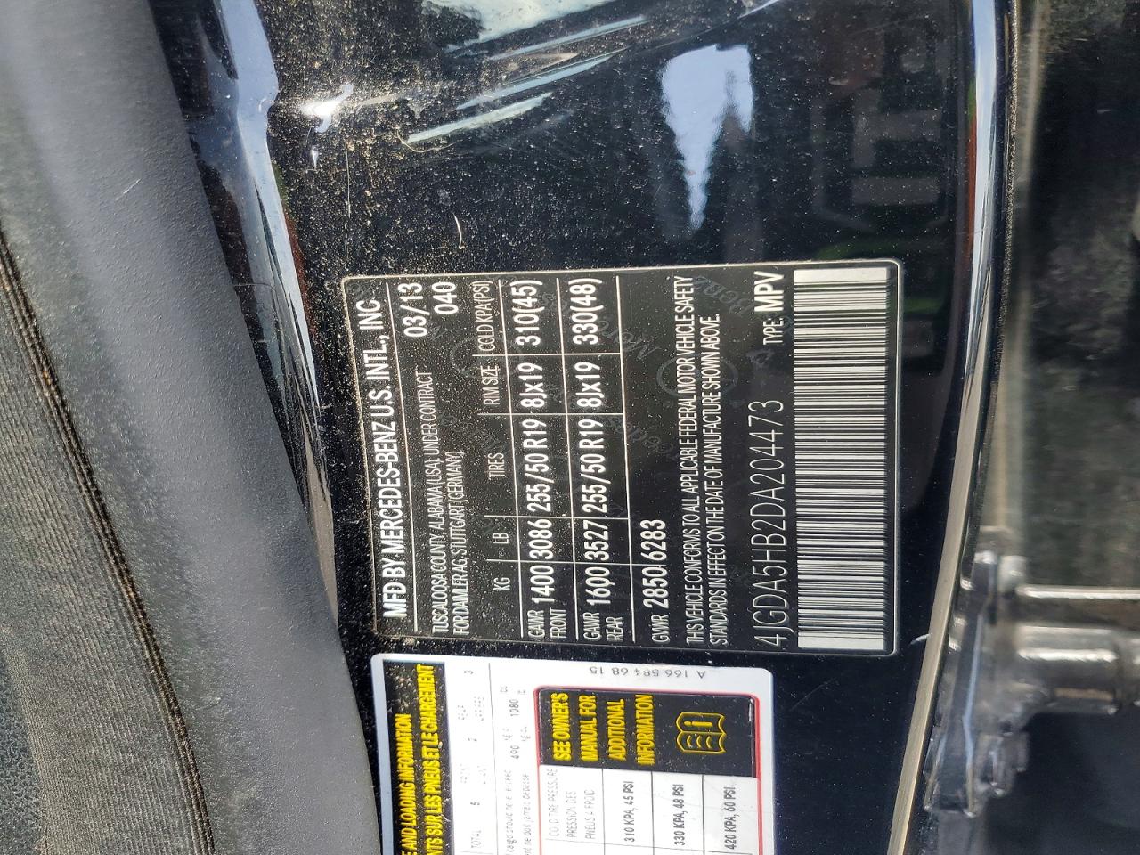 2013 Mercedes-benz Ml 350 4matic Black vin: 4JGDA5HB2DA204473