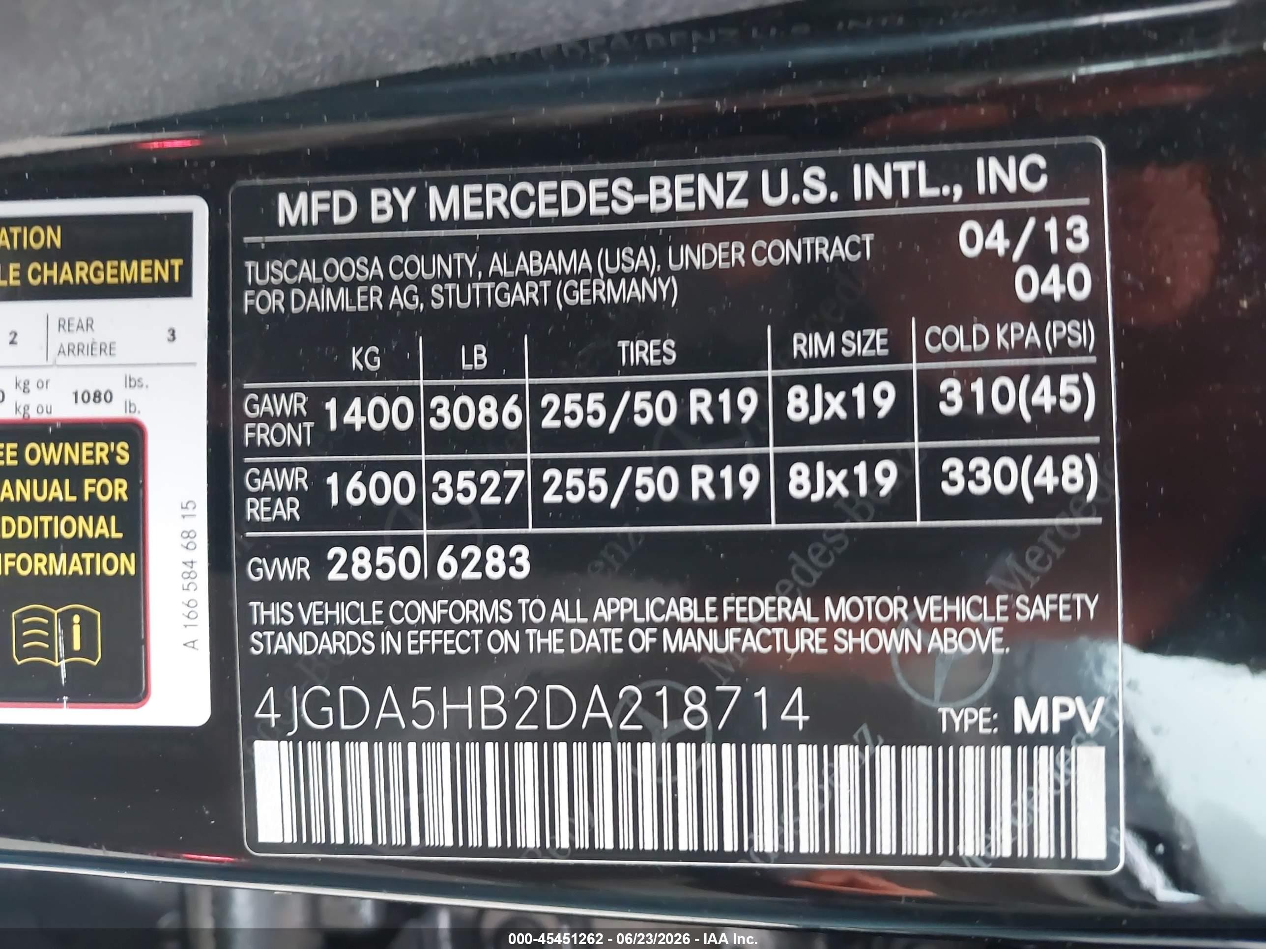 2013 Mercedes-benz Ml 350 4matic Black vin: 4JGDA5HB2DA218714