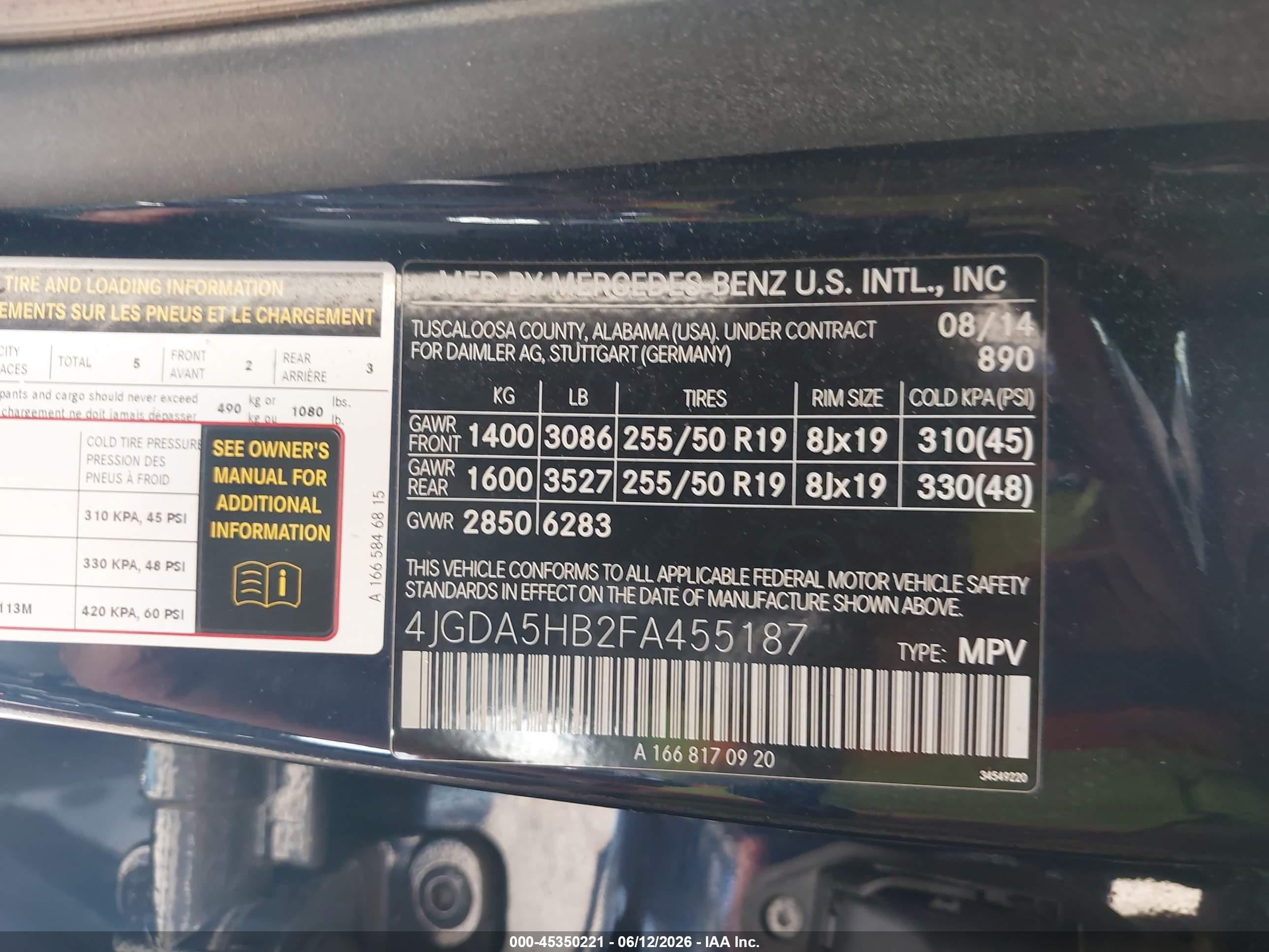 2015 Mercedes-benz Ml 350 4matic Blue vin: 4JGDA5HB2FA455187