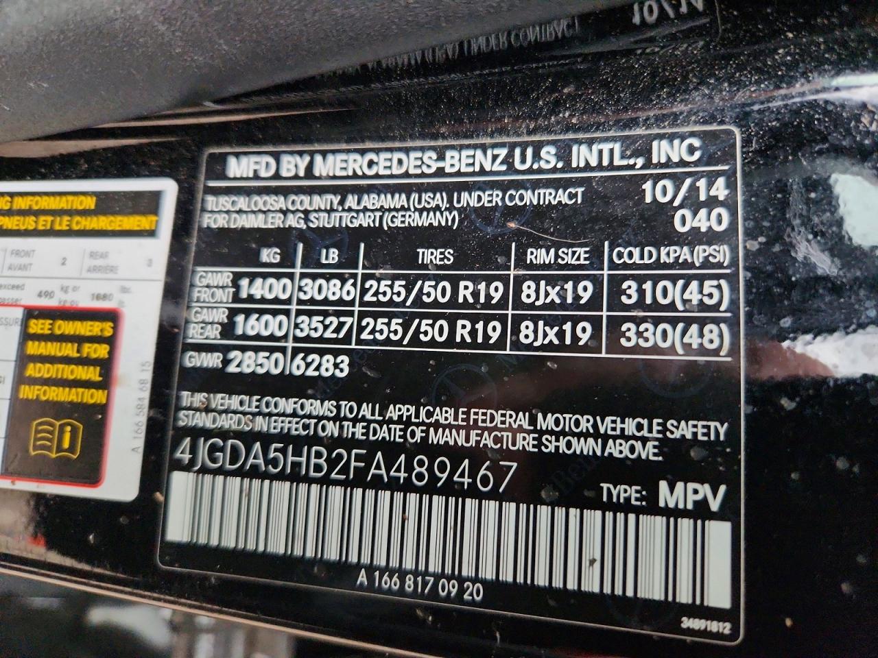 2015 Mercedes-benz Ml 350 4matic Black vin: 4JGDA5HB2FA489467