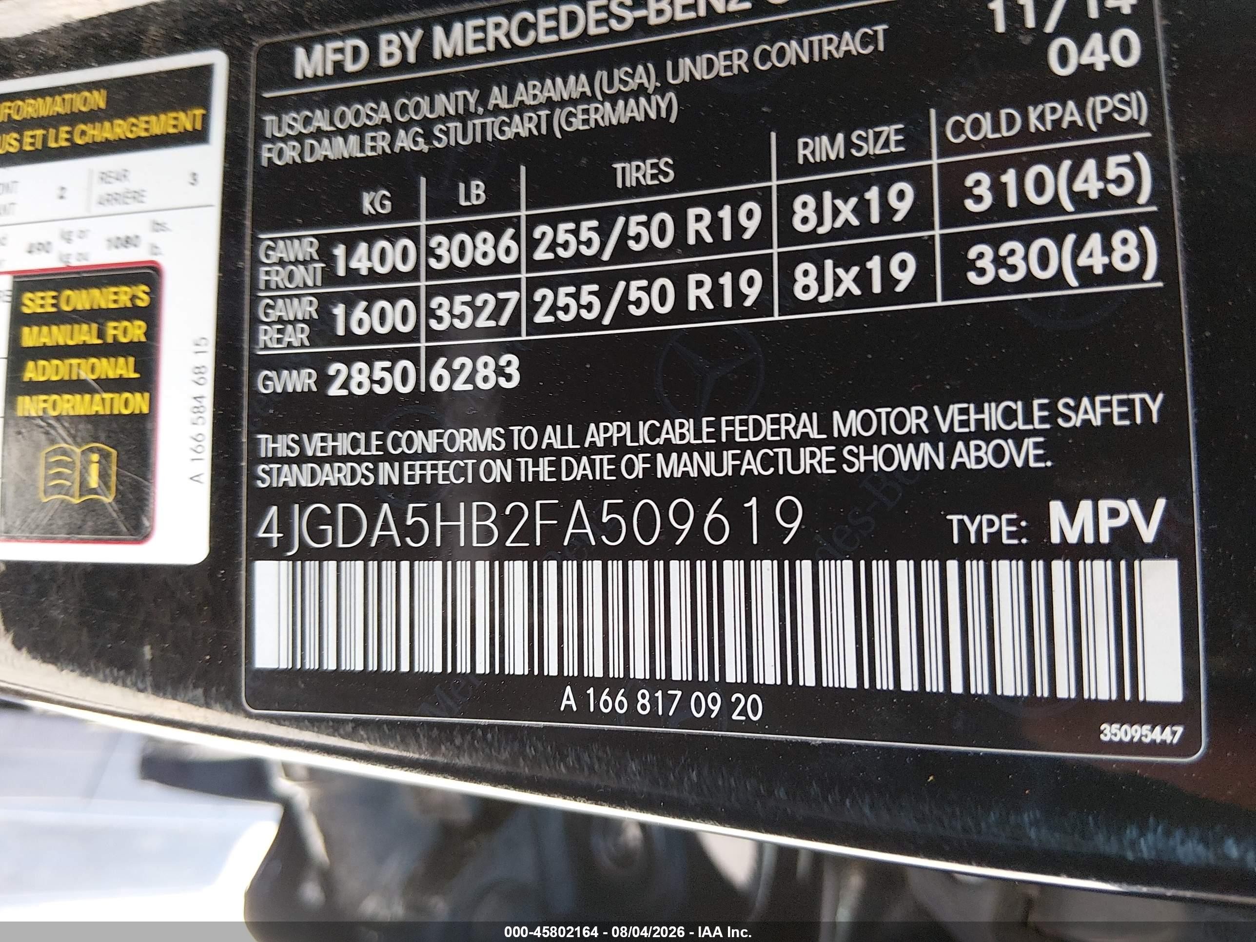 2015 Mercedes-benz Ml 350 4matic Black vin: 4JGDA5HB2FA509619