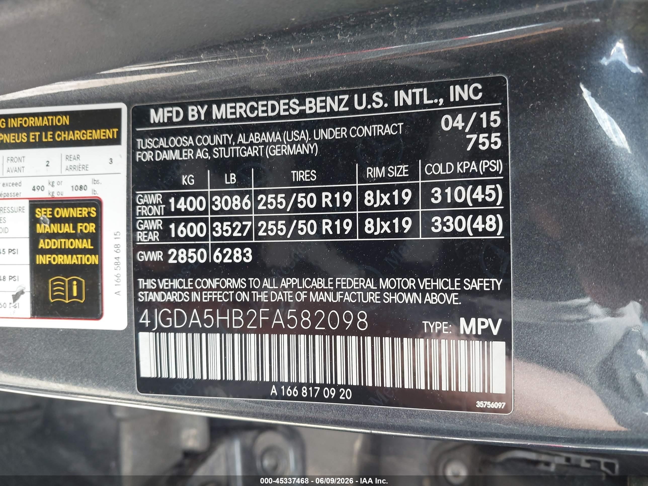 2015 Mercedes-benz Ml 350 4matic Blue vin: 4JGDA5HB2FA582098