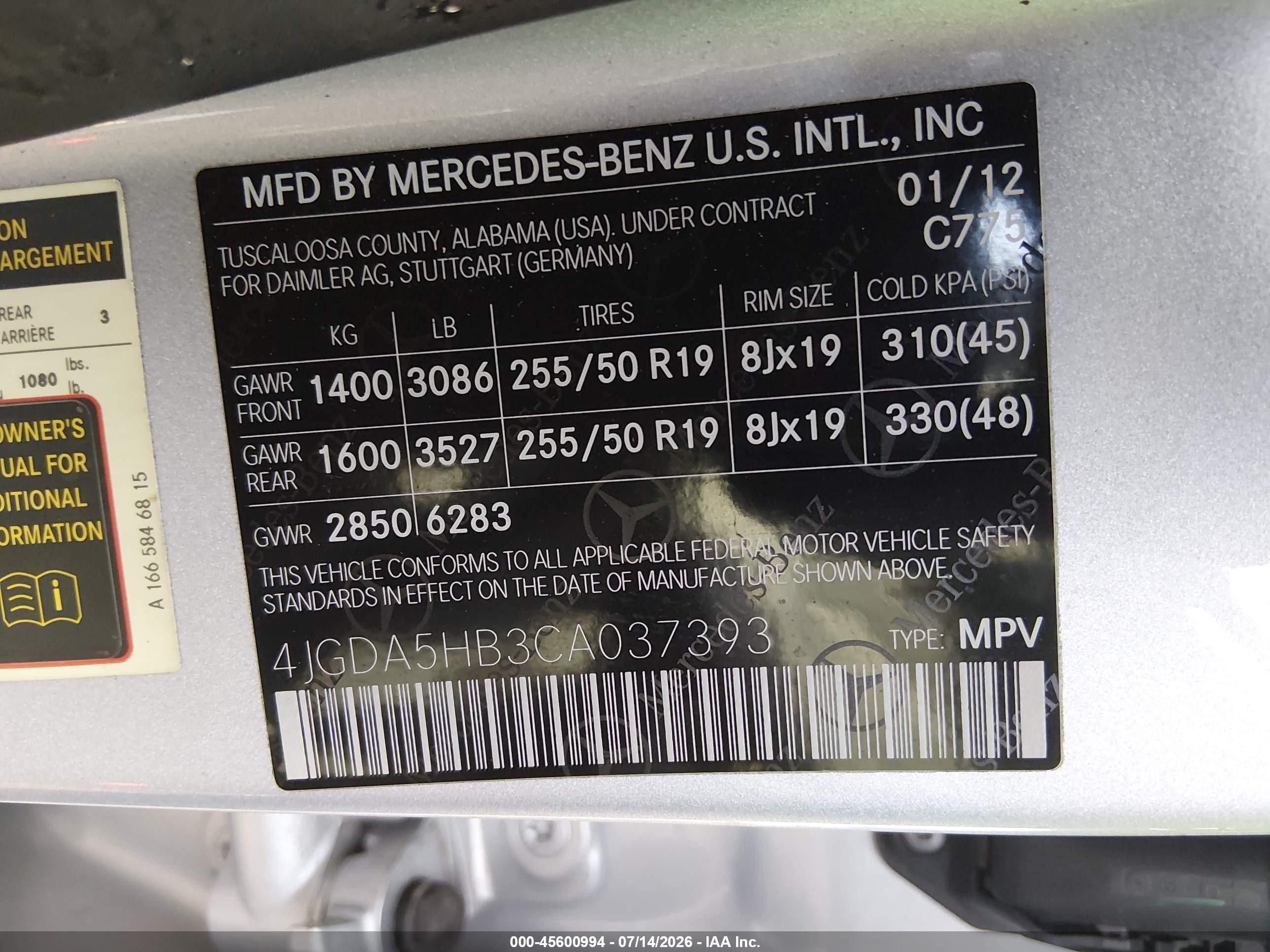 2012 Mercedes-benz Ml 350 4matic Silver vin: 4JGDA5HB3CA037393