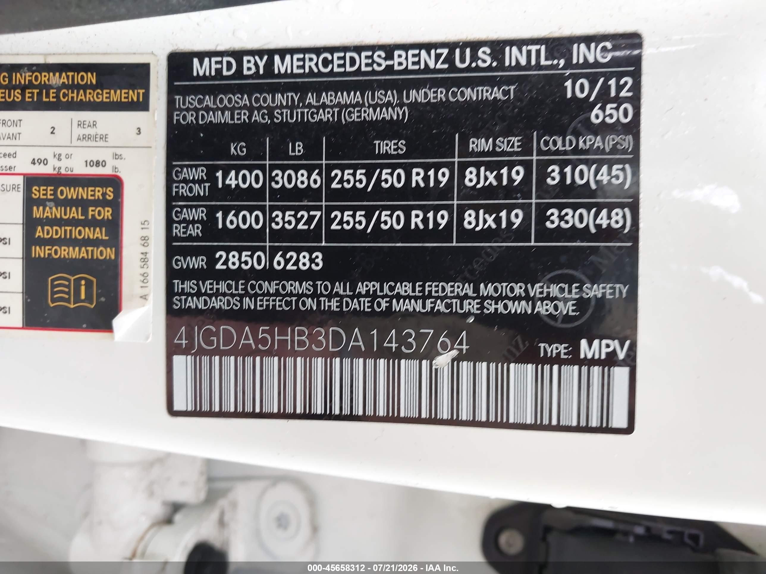 2013 Mercedes-benz Ml 350 4matic Белый vin: 4JGDA5HB3DA143764