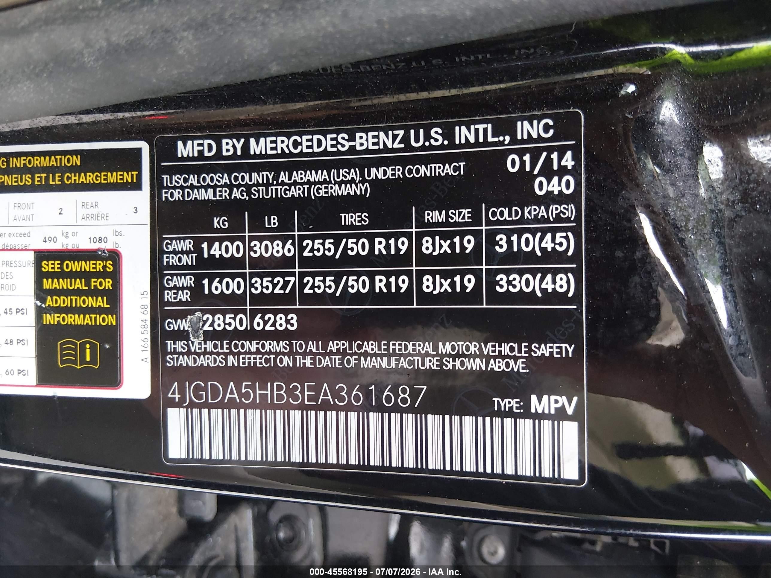 2014 Mercedes-benz Ml 350 4matic Black vin: 4JGDA5HB3EA361687