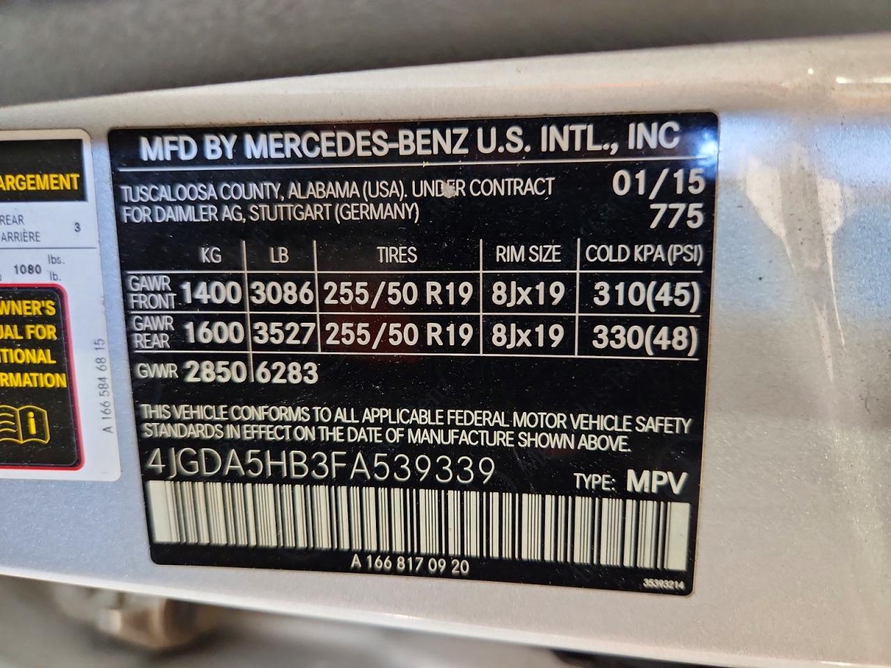 2015 Mercedes-benz Ml 350 4matic Silver vin: 4JGDA5HB3FA539339