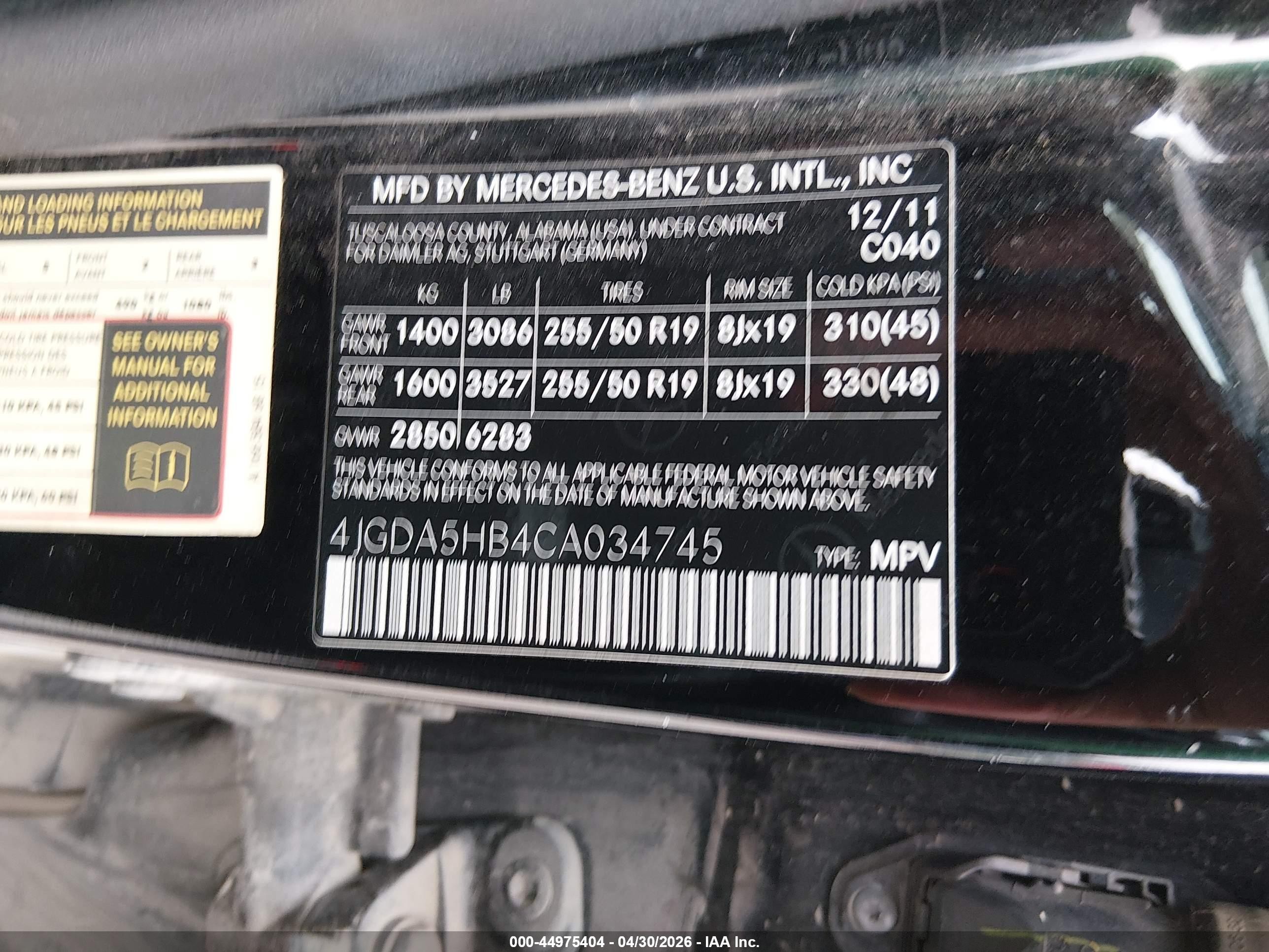 2012 Mercedes-benz Ml 350 4matic Black vin: 4JGDA5HB4CA034745
