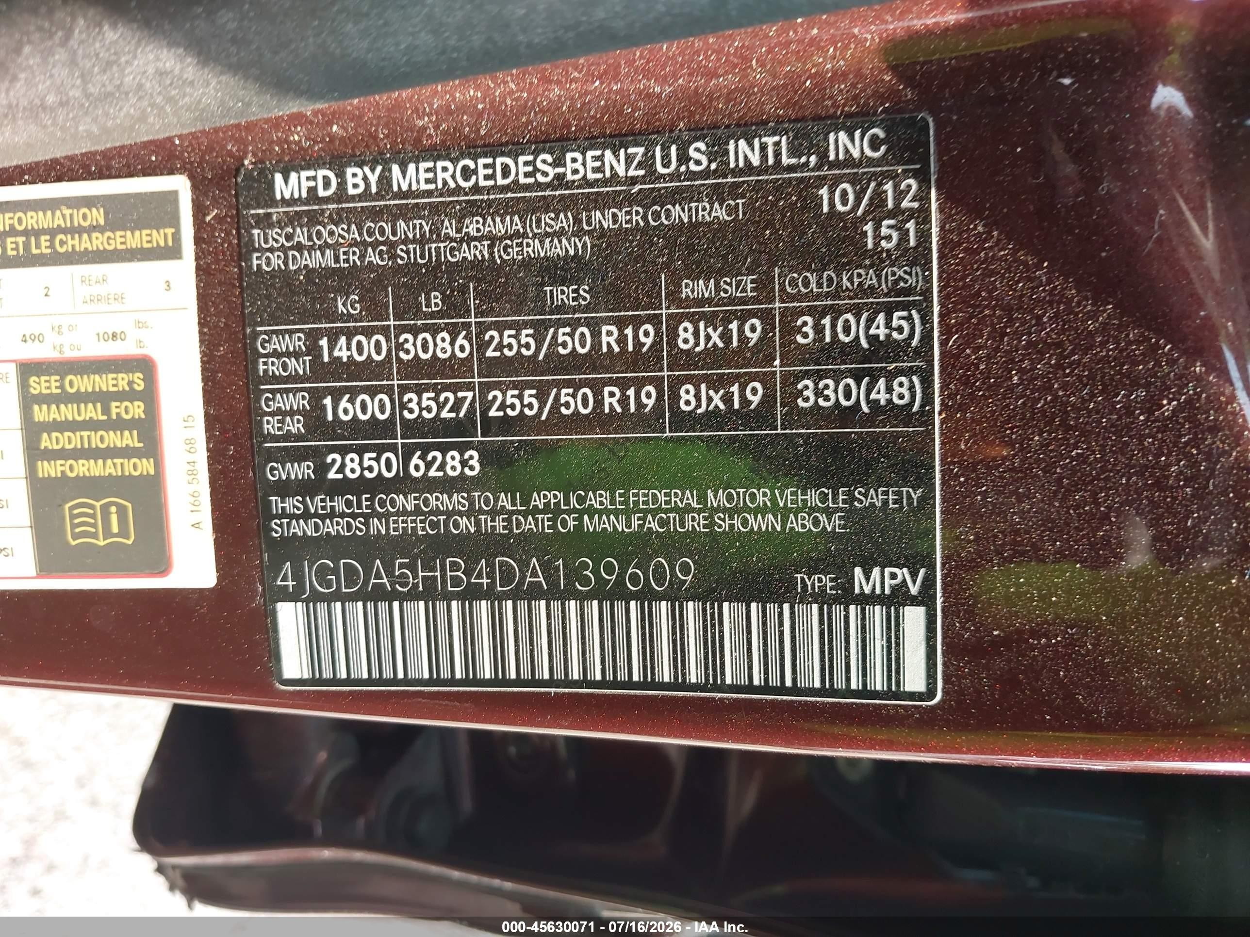2013 Mercedes-benz Ml 350 4matic Burgundy vin: 4JGDA5HB4DA139609