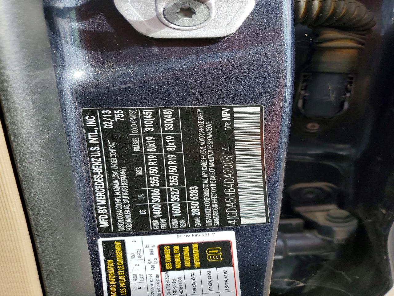2013 Mercedes-benz Ml 350 4matic Charcoal vin: 4JGDA5HB4DA200814