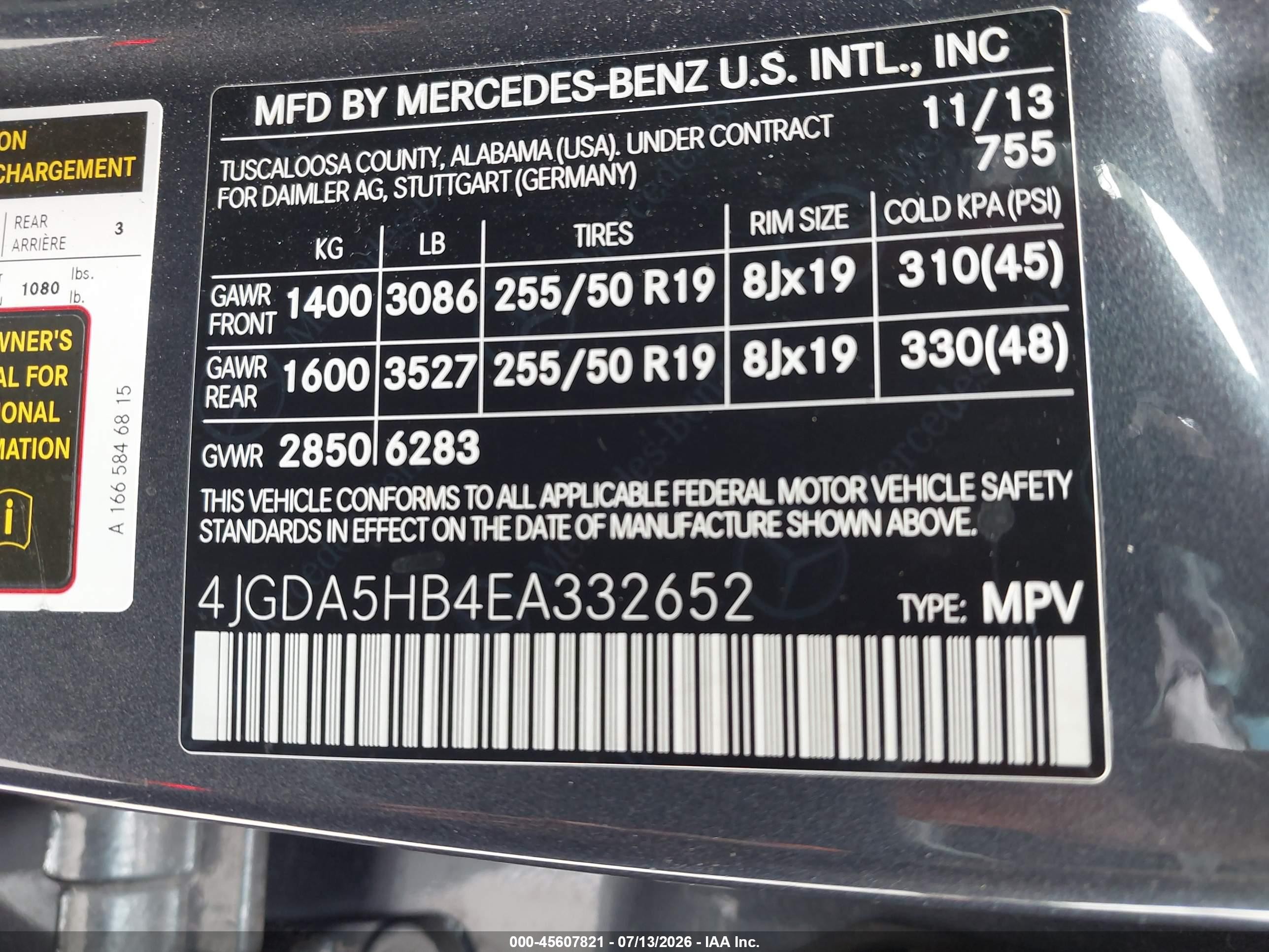 2014 Mercedes-benz Ml 350 4matic Blue vin: 4JGDA5HB4EA332652