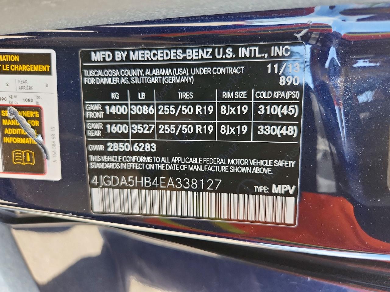2014 Mercedes-benz Ml 350 4matic Blue vin: 4JGDA5HB4EA338127